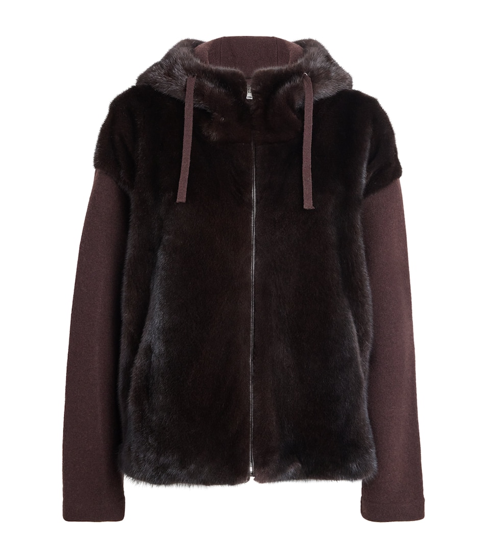 Yves Salomon Womens Wool-Blend Mink Front Hoodie