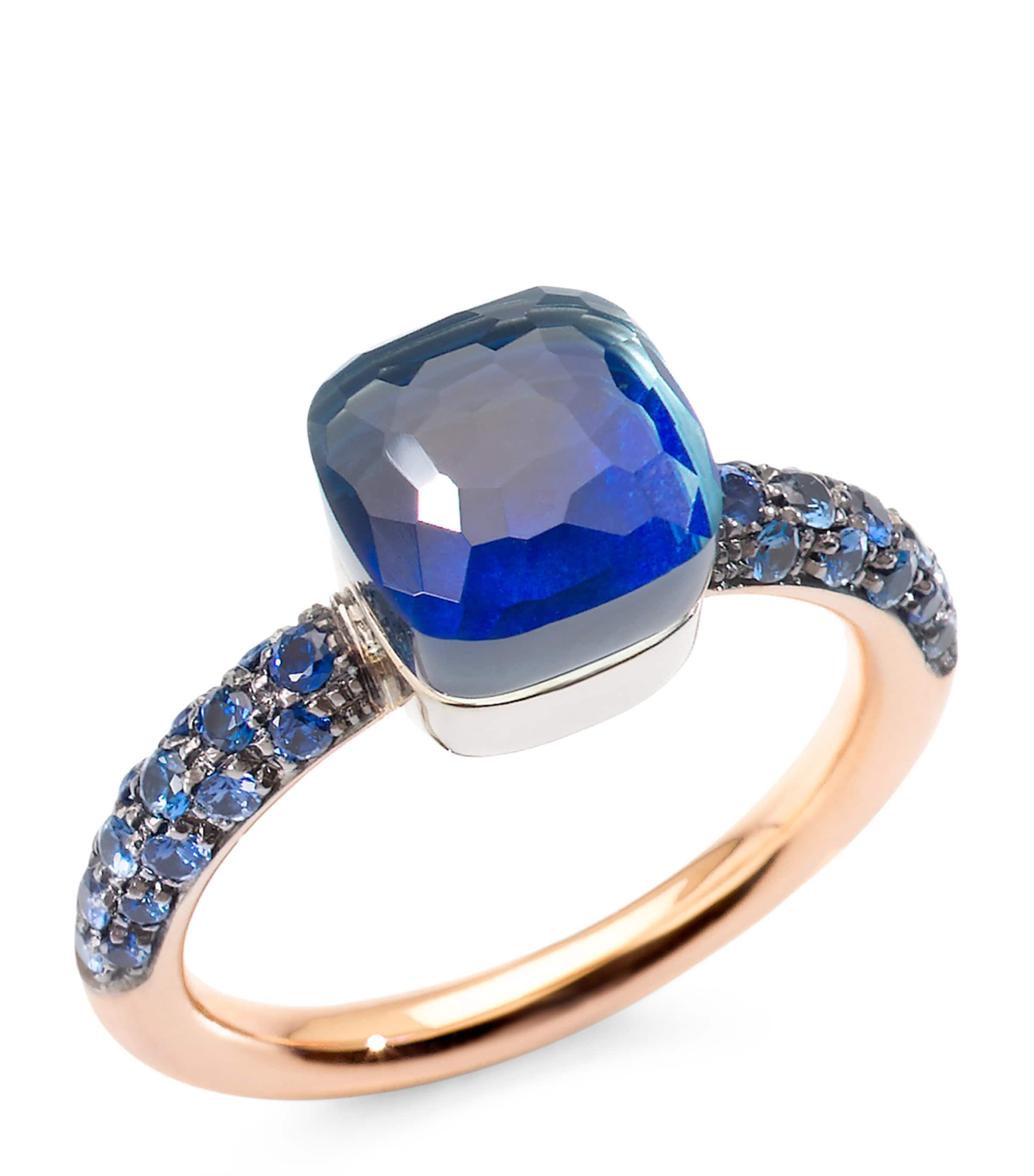 Mixed Gold, Blue Topaz and Lapis Nudo Ring
