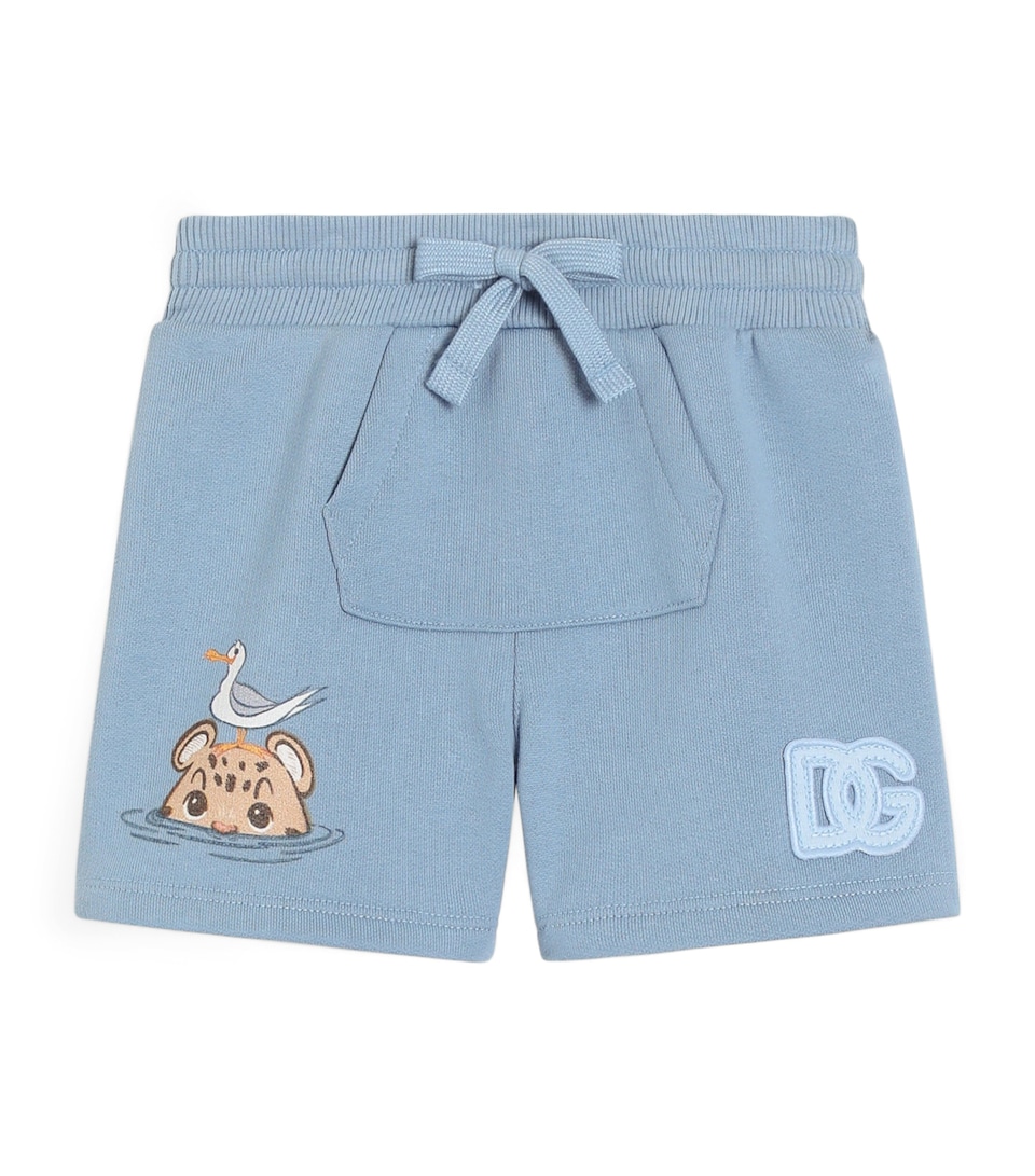 Dolce&Gabbana Kids Cotton Fleece Bermuda Printed Shorts (3-30 Months) Verde Militare