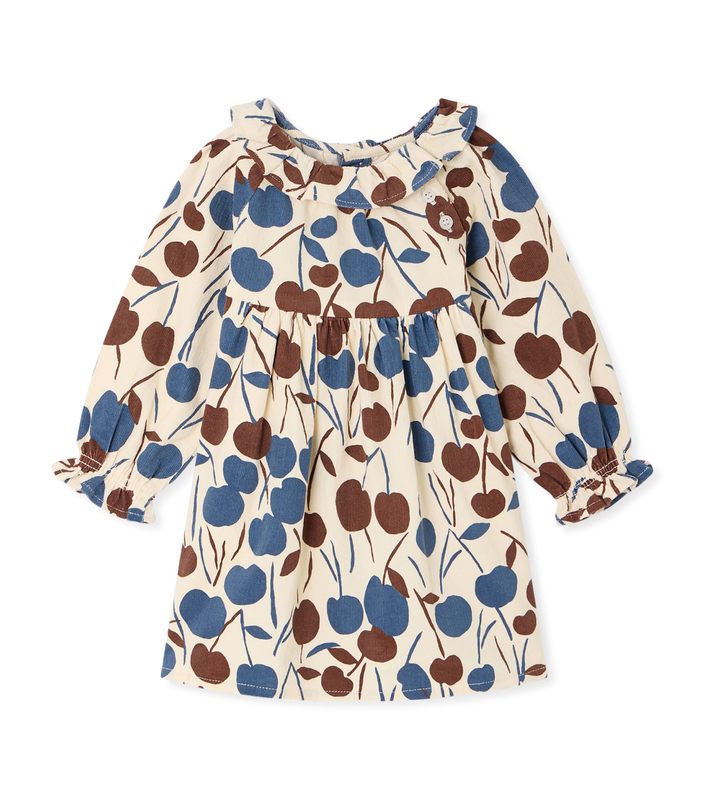 Bonpoint Cotton Cherry Print Long-Sleeve Dress (6-18 Months) Imp Noisette
