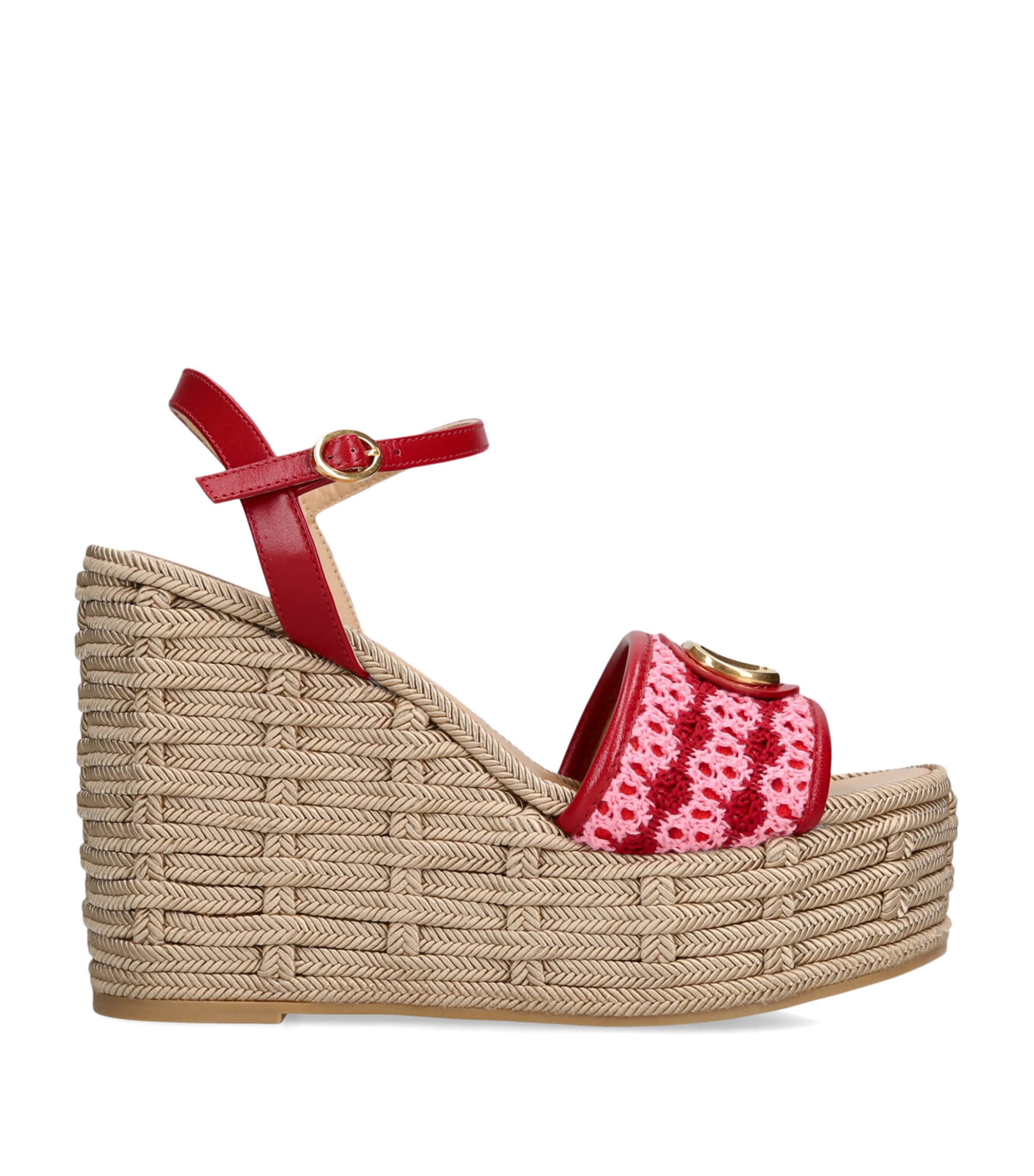 Valentino Garavani Crocheted Wedge Sandals 120 Pink Comb