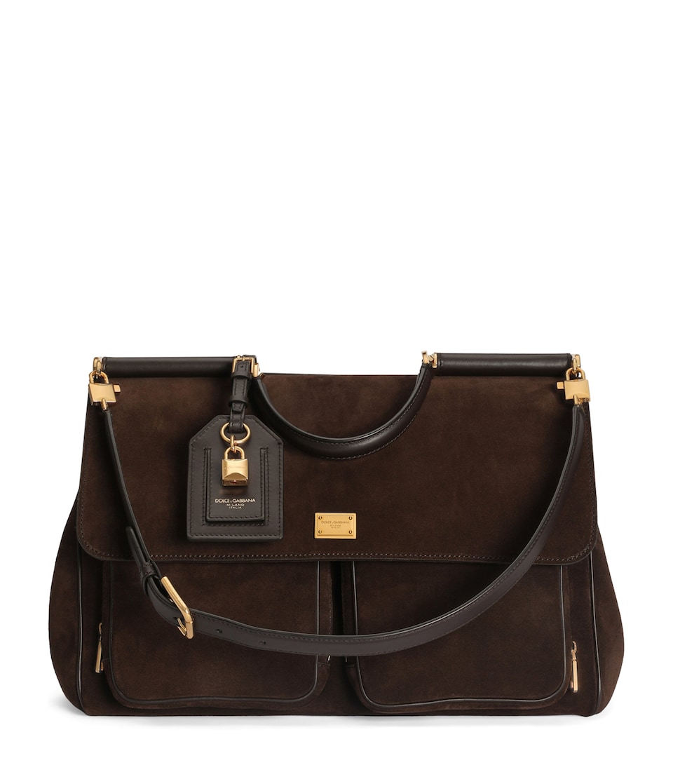 Dolce&Gabbana Suede My Sicily Top-Handle Bag Dark Brown/d