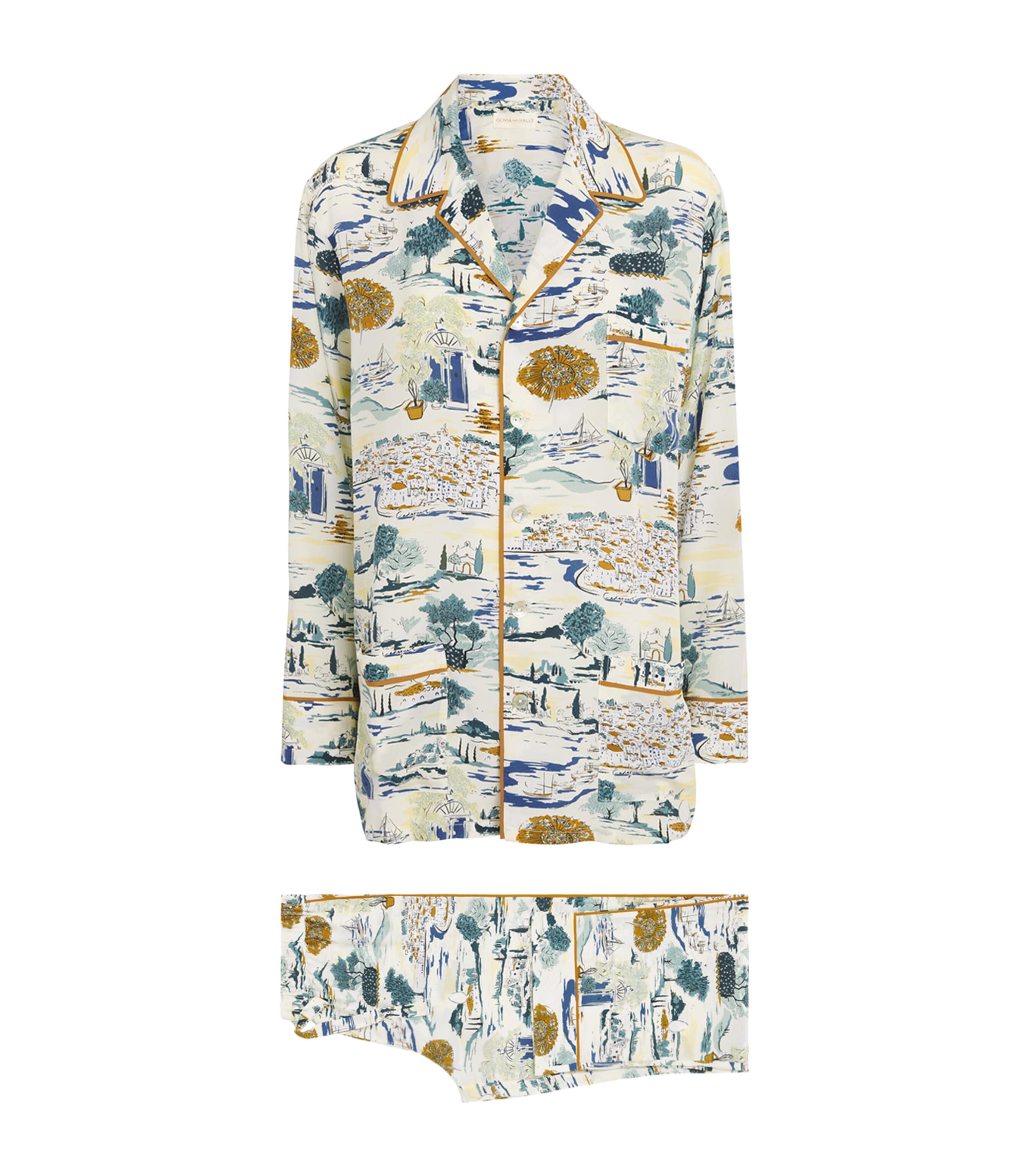 Olivia von Halle Womens Silk Landscape Yves Pyjama Set Cadaques
