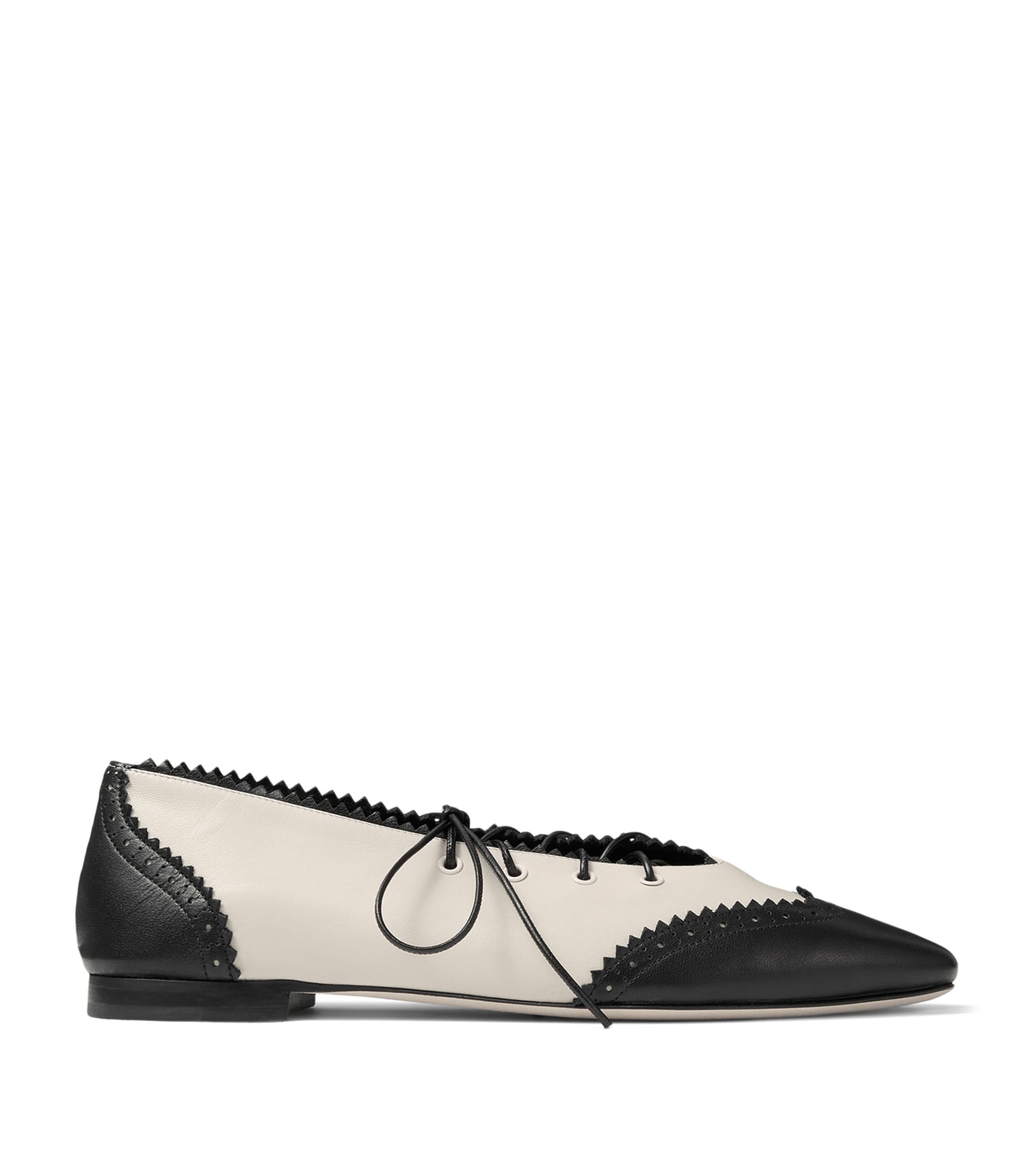 Jimmy Choo Margot Leather Lace-Up Flats Black/bone