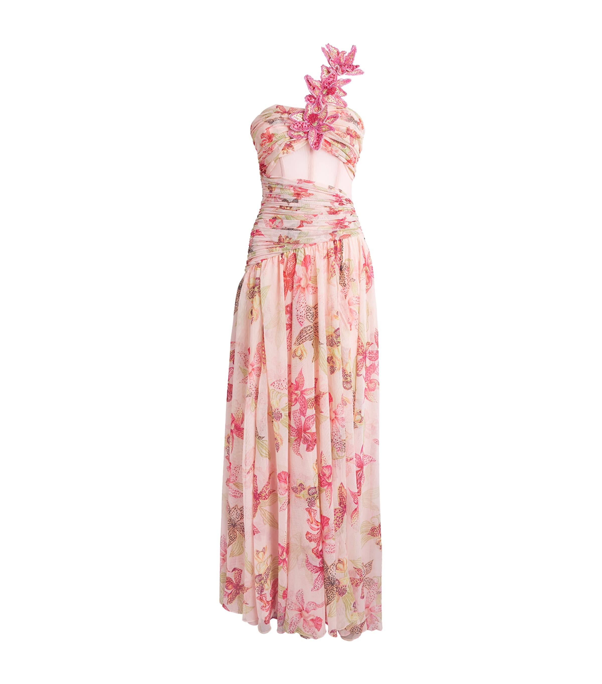 PatBO Womens Chiffon Orchid Bloom Maxi Dress Rose