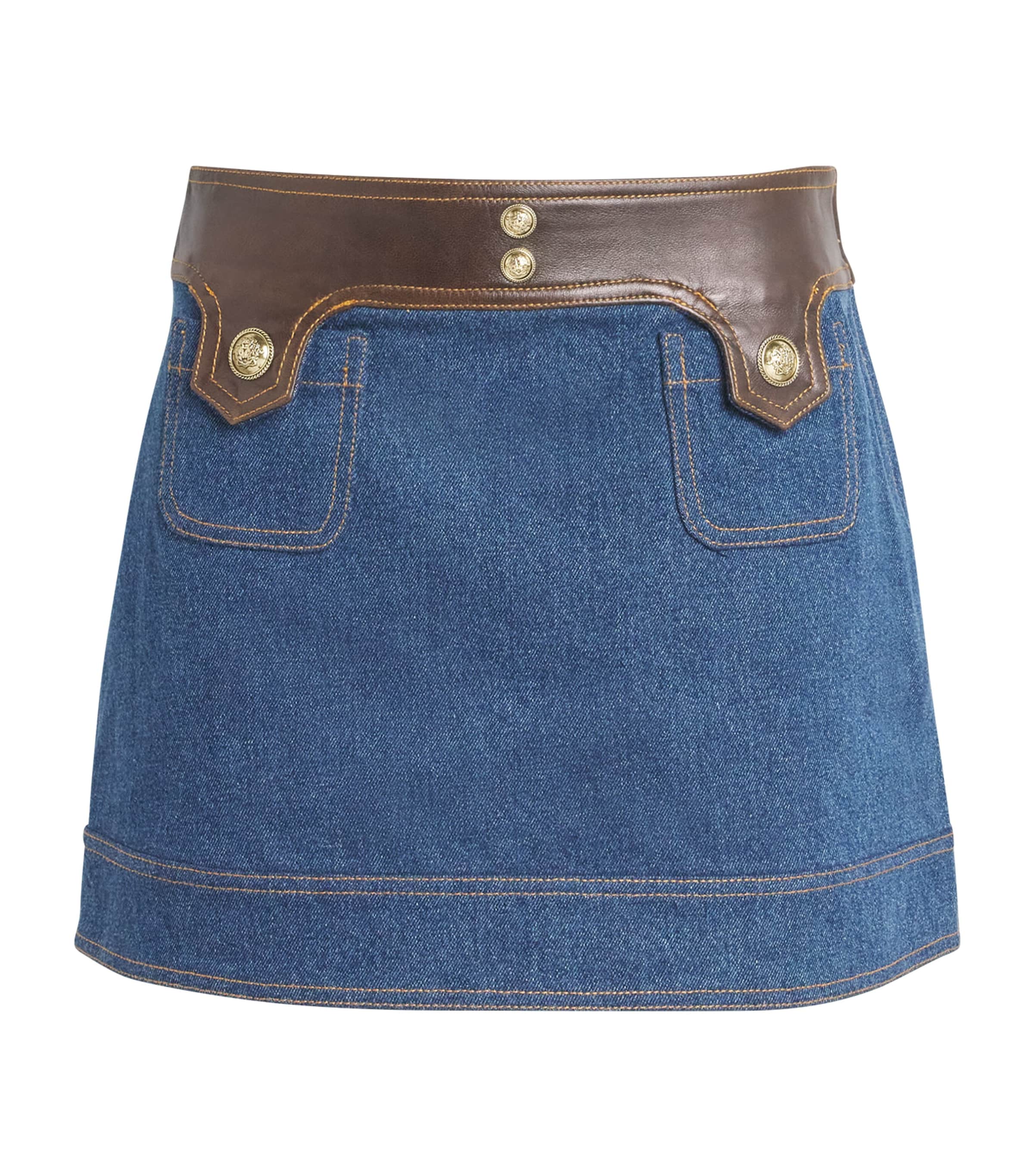 Denim Contrast-Trim Skirt