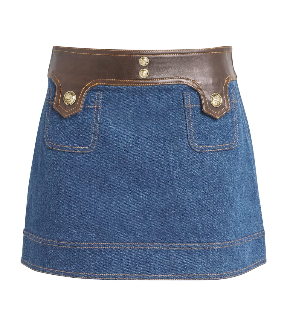 Denim Contrast-Trim Skirt