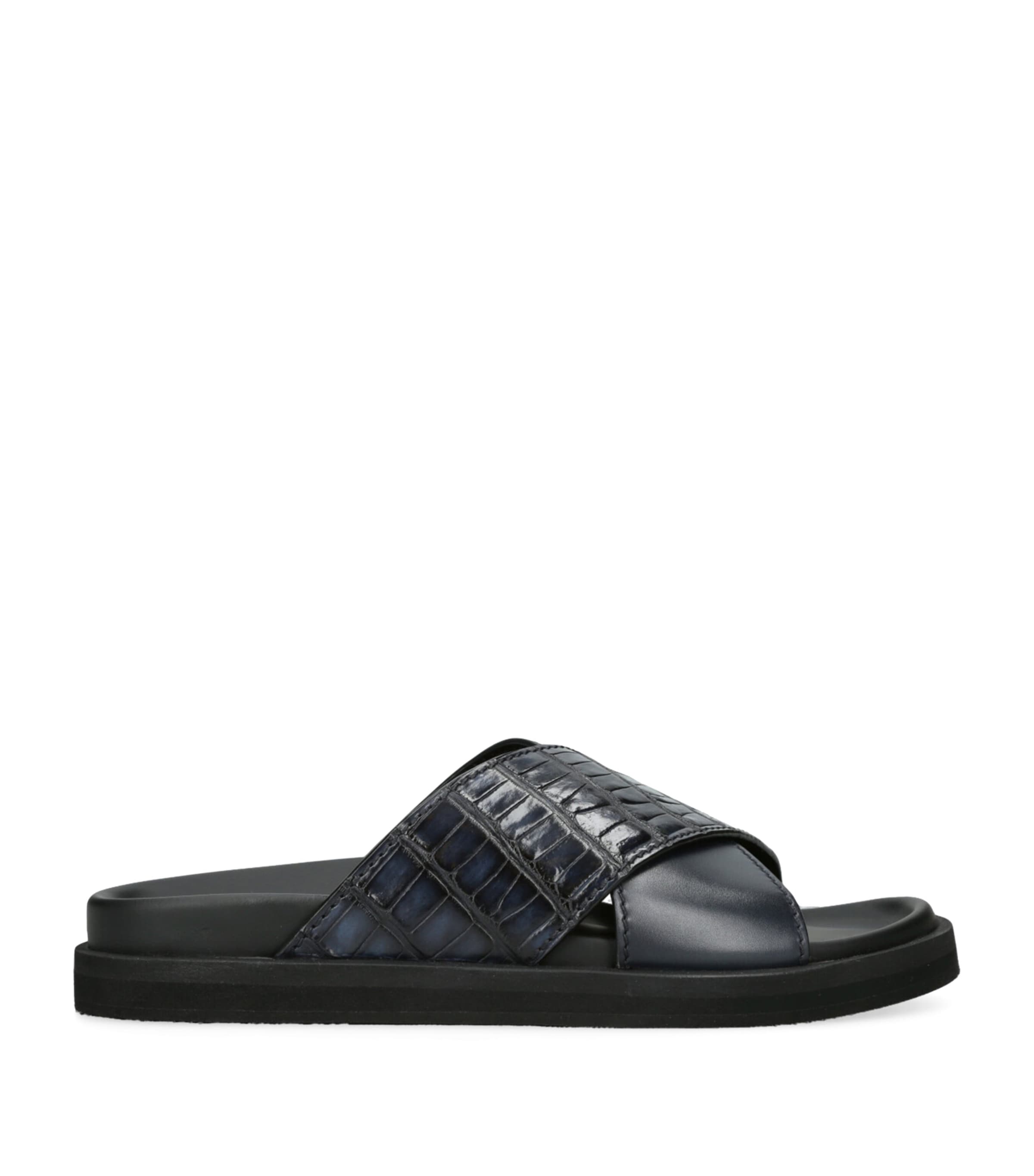 Zegna Crocodile Leather Sandals Navy