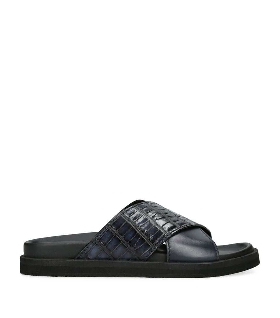 Zegna Crocodile Leather Sandals Navy