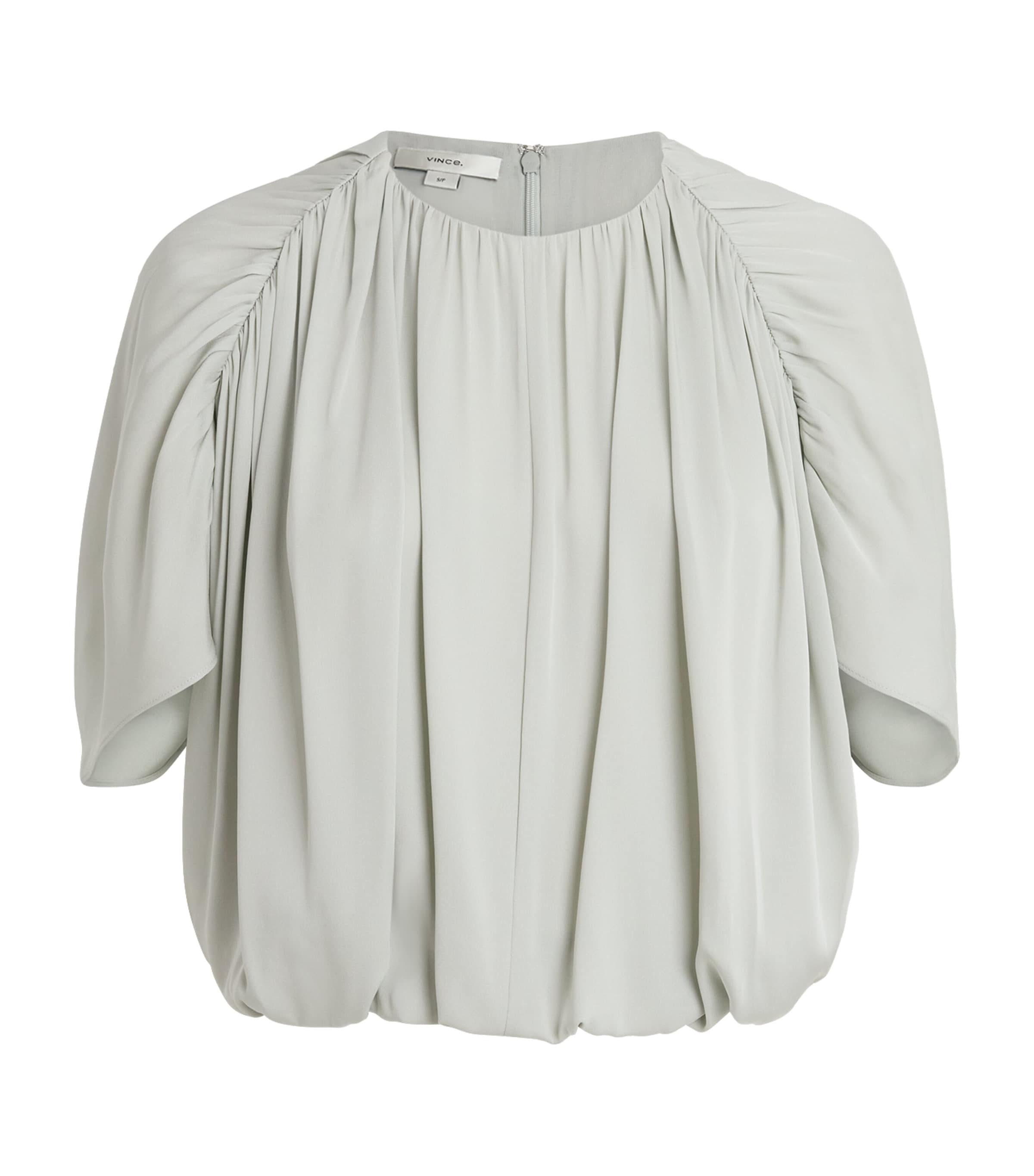 Vince Womens Stretch-Silk Cape-Sleeve Bubble Blouse Stone Sage