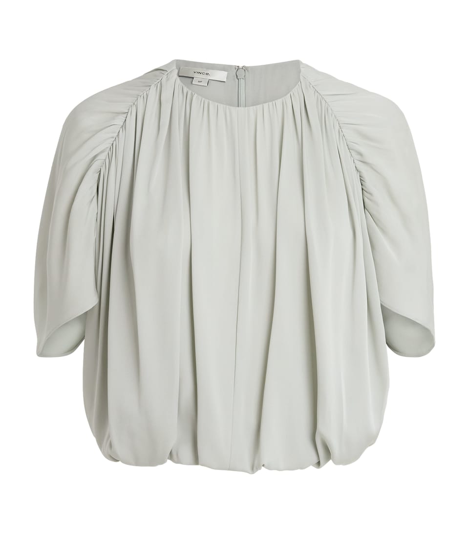 Vince Womens Stretch-Silk Cape-Sleeve Bubble Blouse Stone Sage