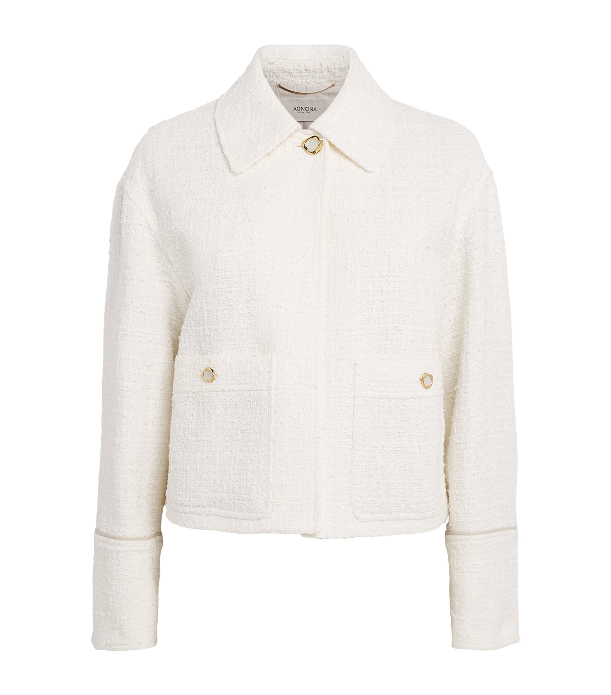 Agnona Womens Tweed Cropped Jacket Ivory Butter