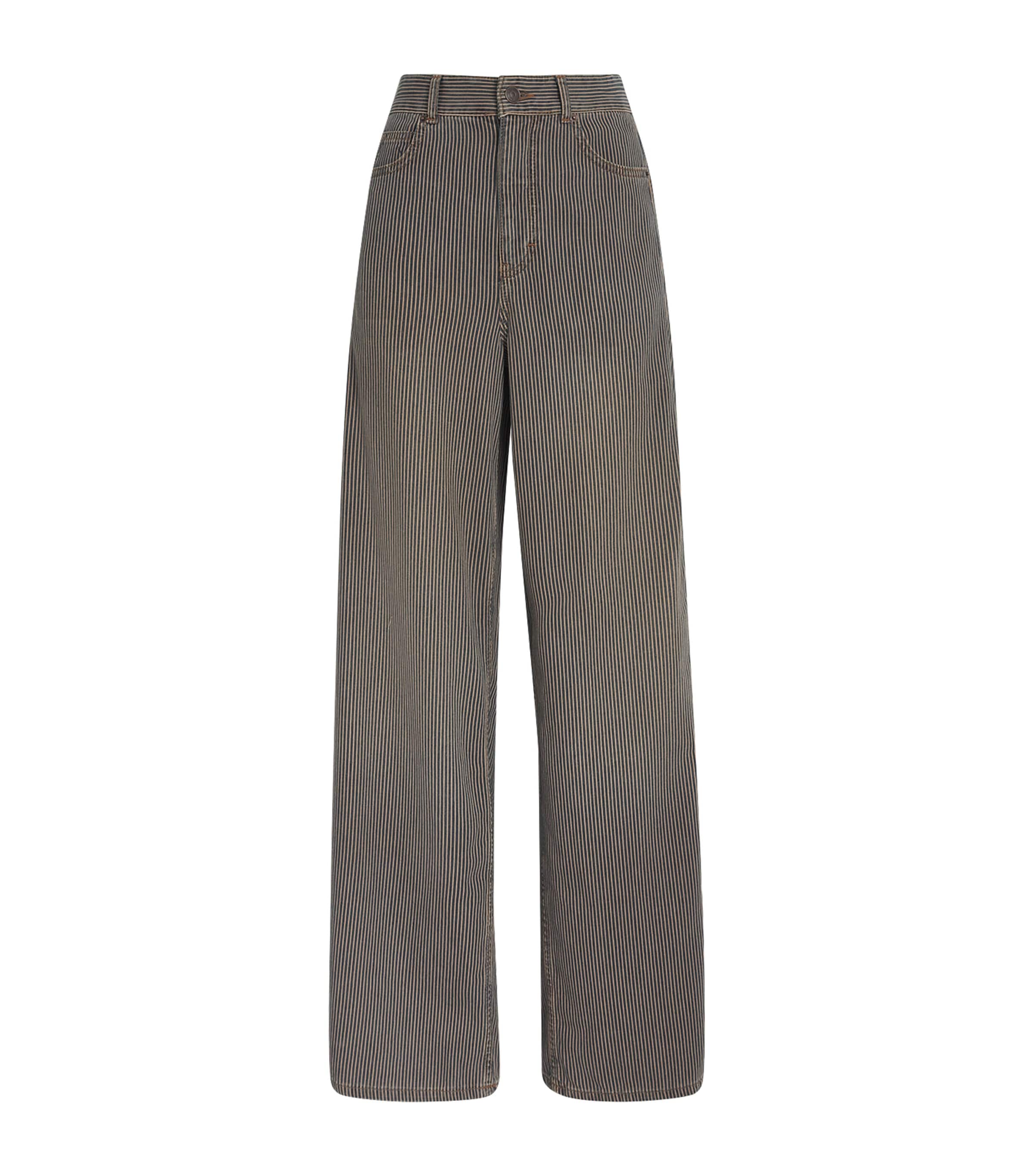 ME+EM Womens Pinstripe Wide-Leg Tapered Jeans Ecru/indigo Wash