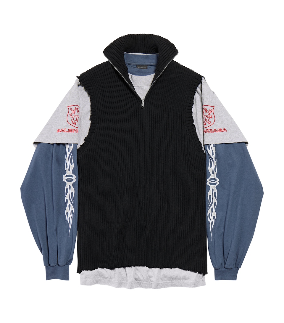 Hybrid Layered Quarter-Zip Sweater