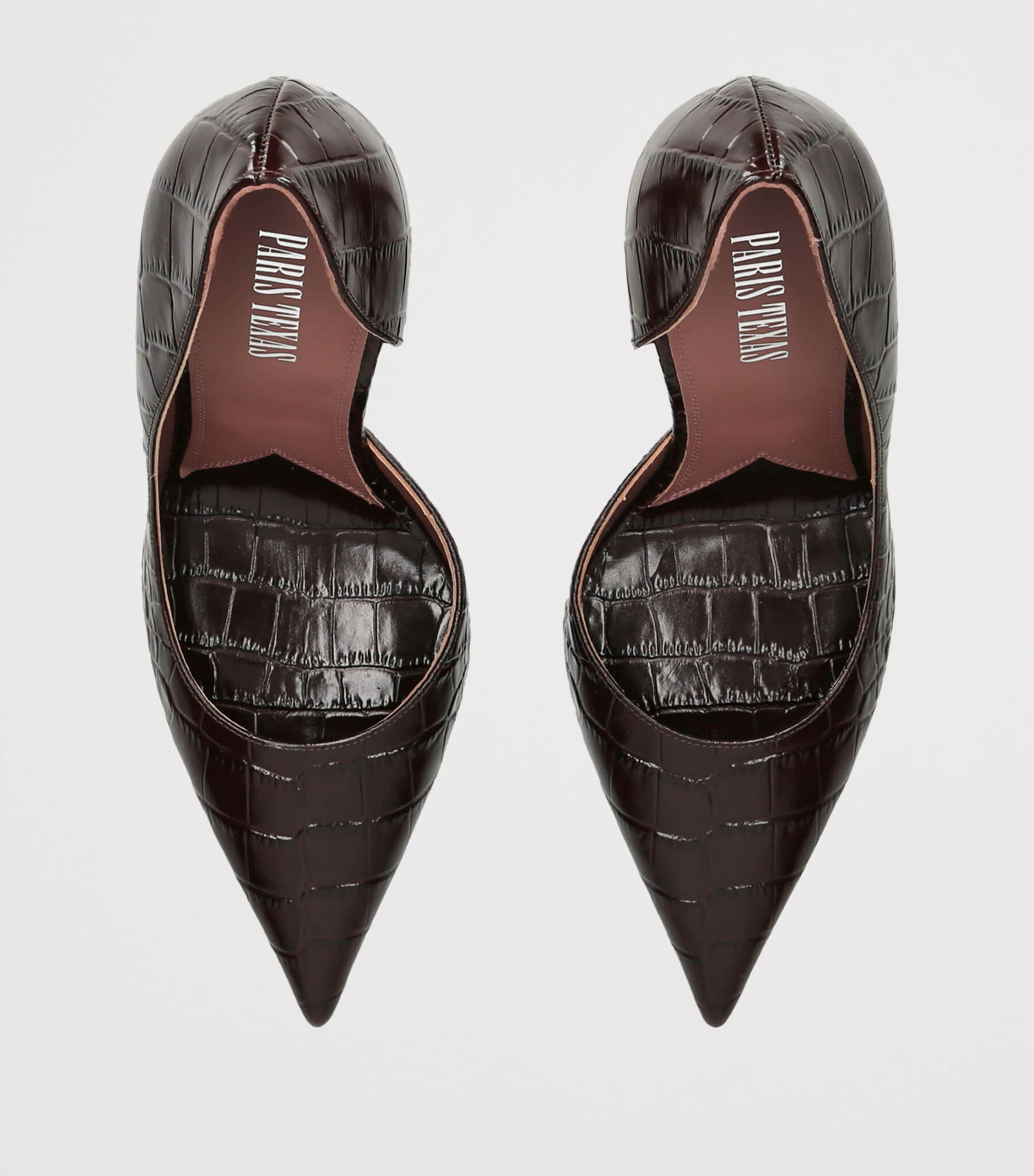 Paris Texas Leather Croc-Embossed Vera Pumps 105 Dark Brown
