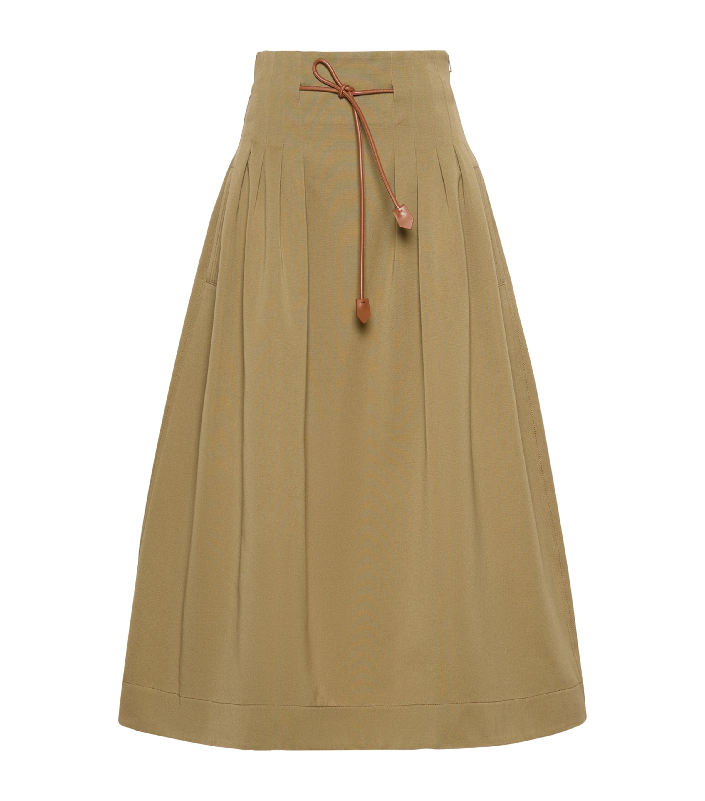 Max Mara Womens Cotton Pleated Midi Skirt Kaki