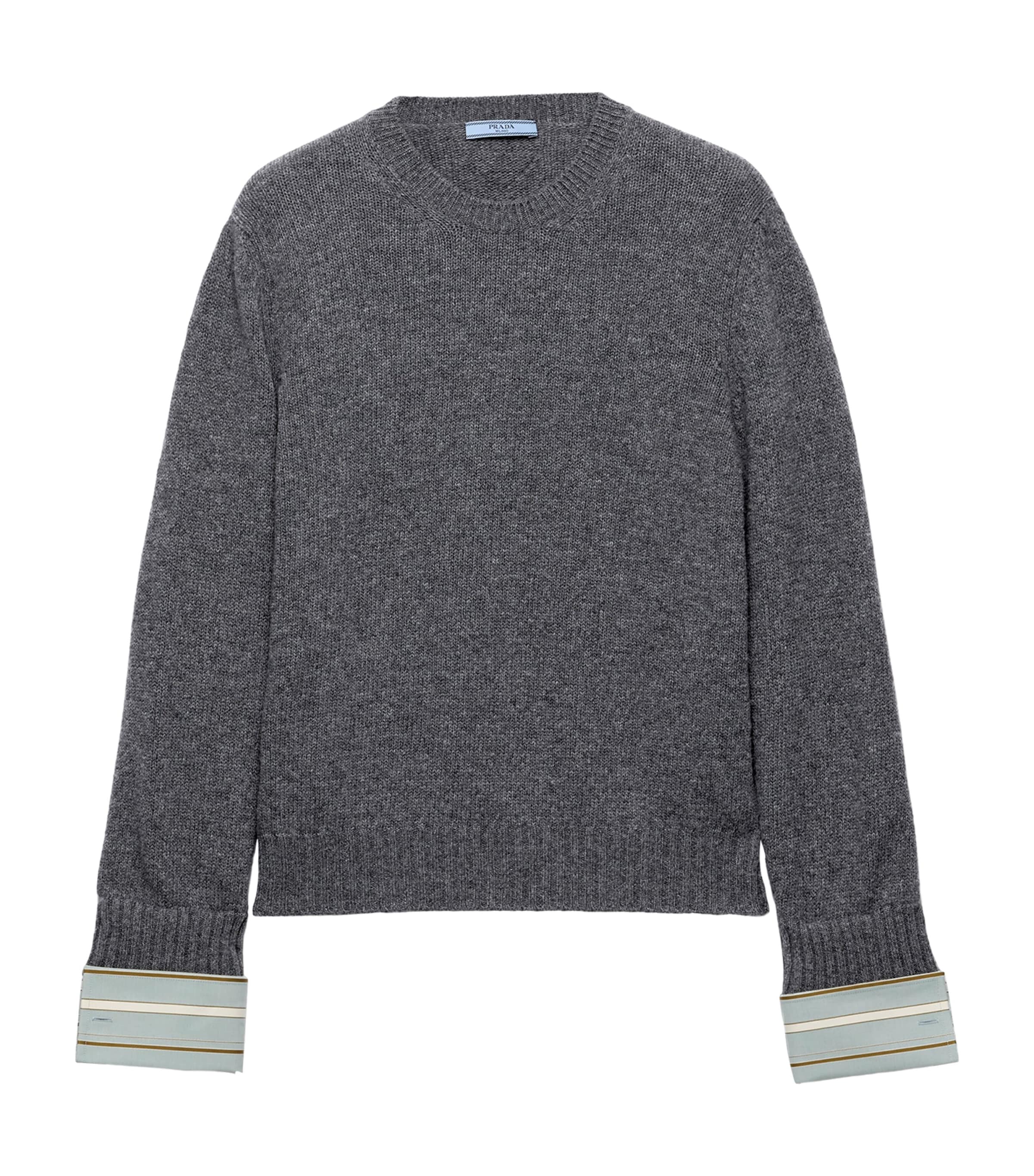 Prada Womens Wool-Cashmere Crew-Neck Sweater Grey