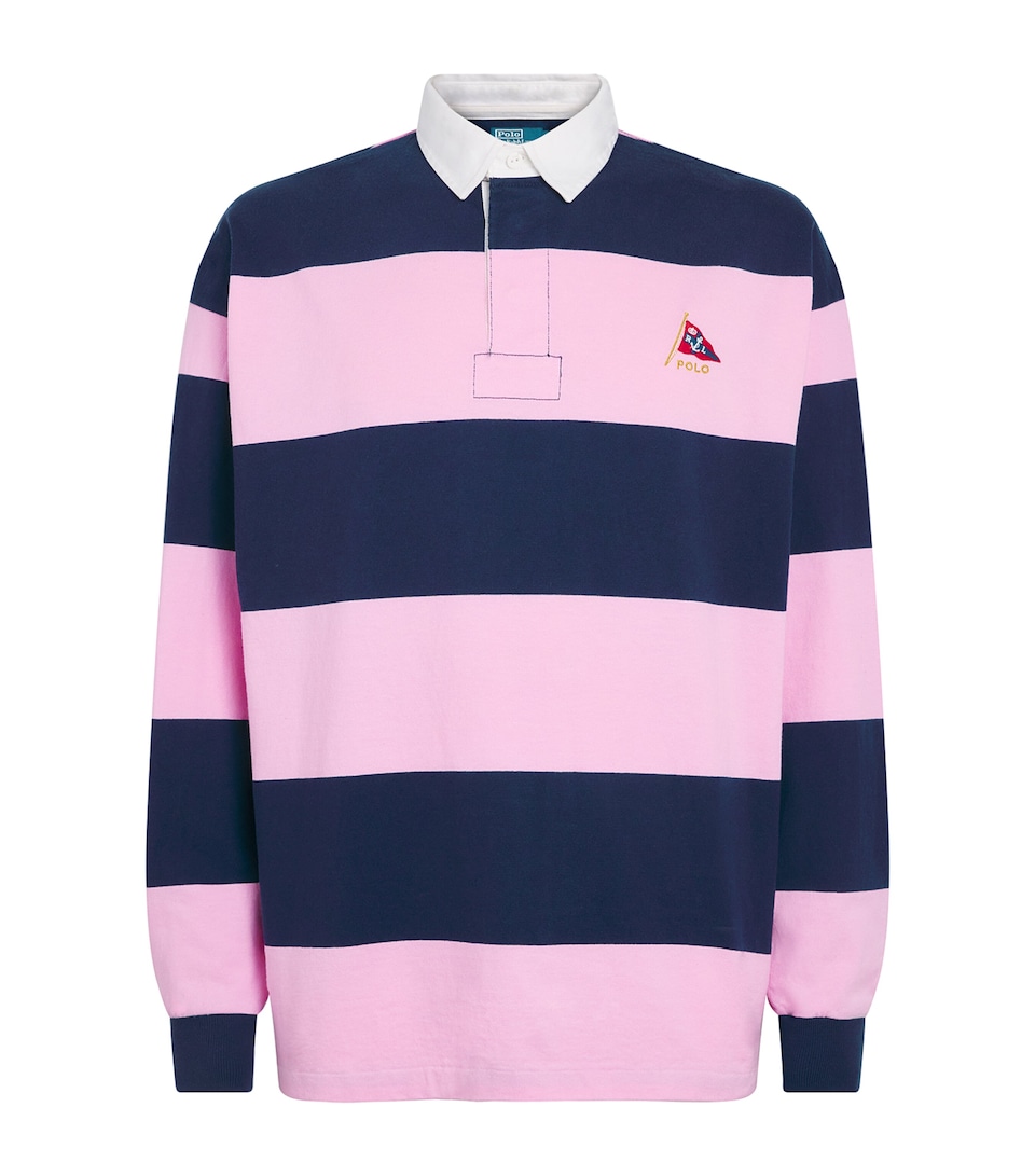 Polo Ralph Lauren Mens Cotton Stripe Rugby Shirt Carmel Pnk/nport Nvy