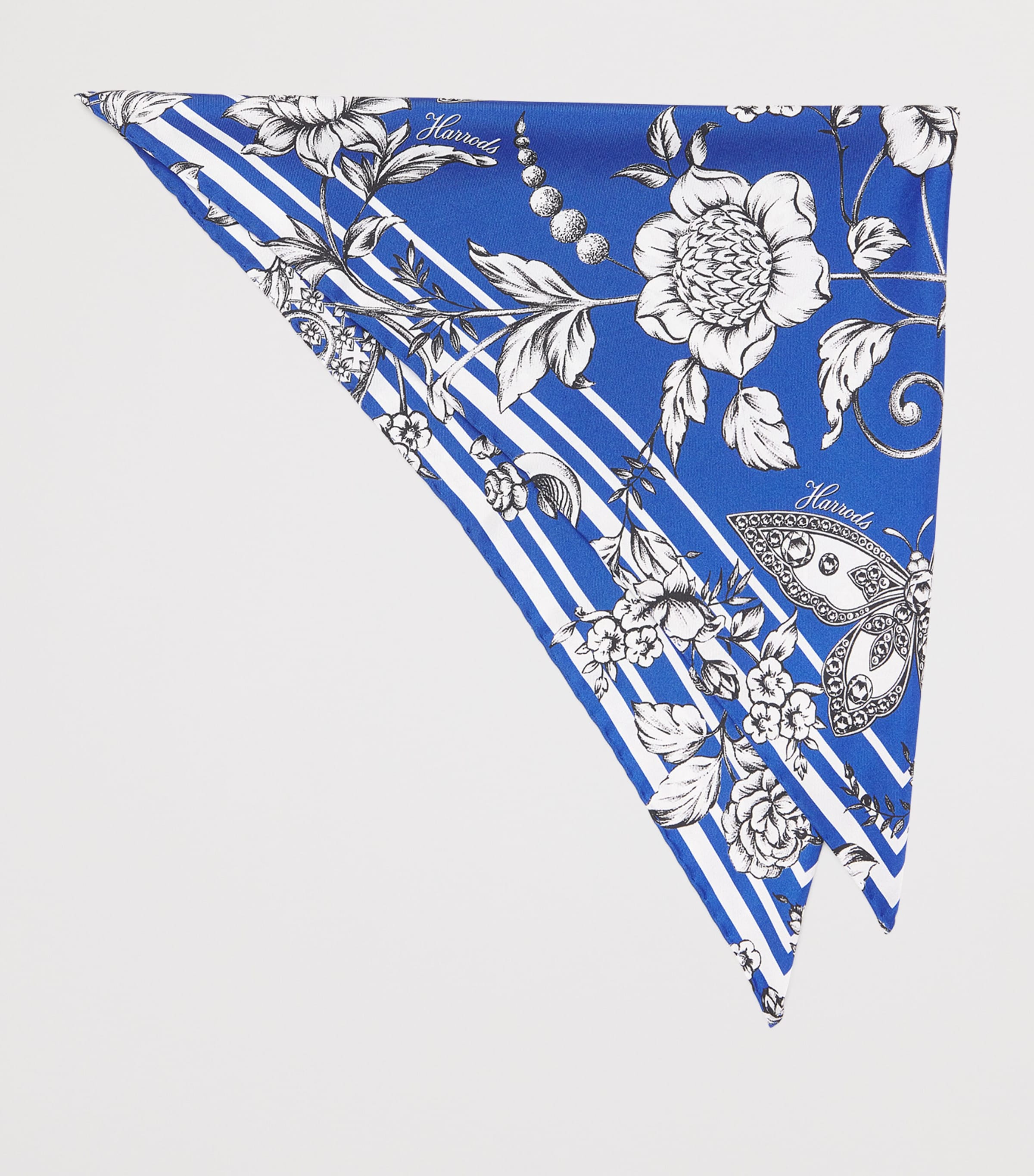 Harrods Silk Gilded Butterfly Print Scarf Blue