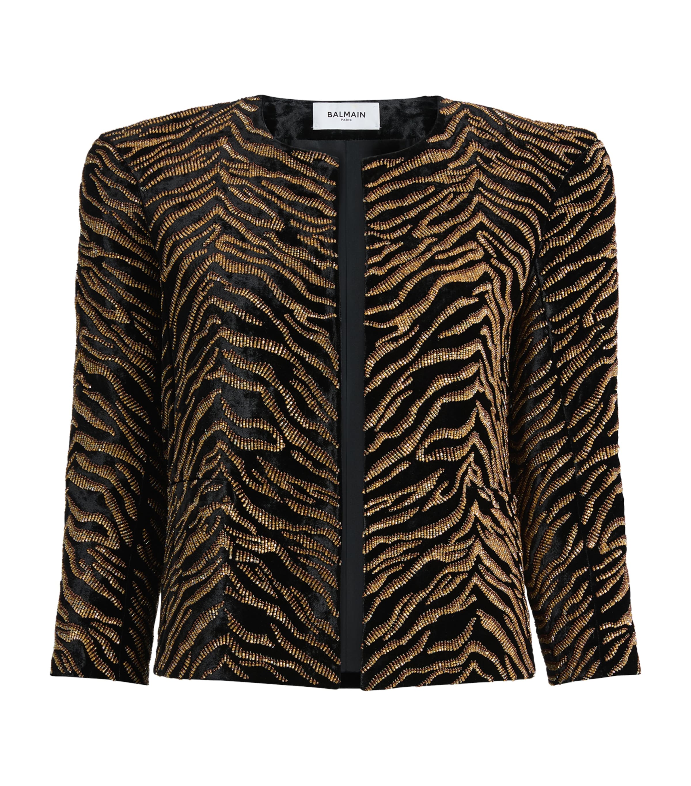 Balmain Womens Velvet Tiger-Embroidery Jacket Edb Noir Jaune