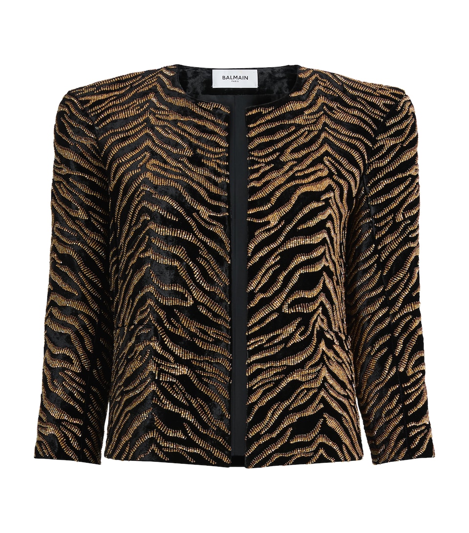 Balmain Womens Velvet Tiger-Embroidery Jacket Edb Noir Jaune