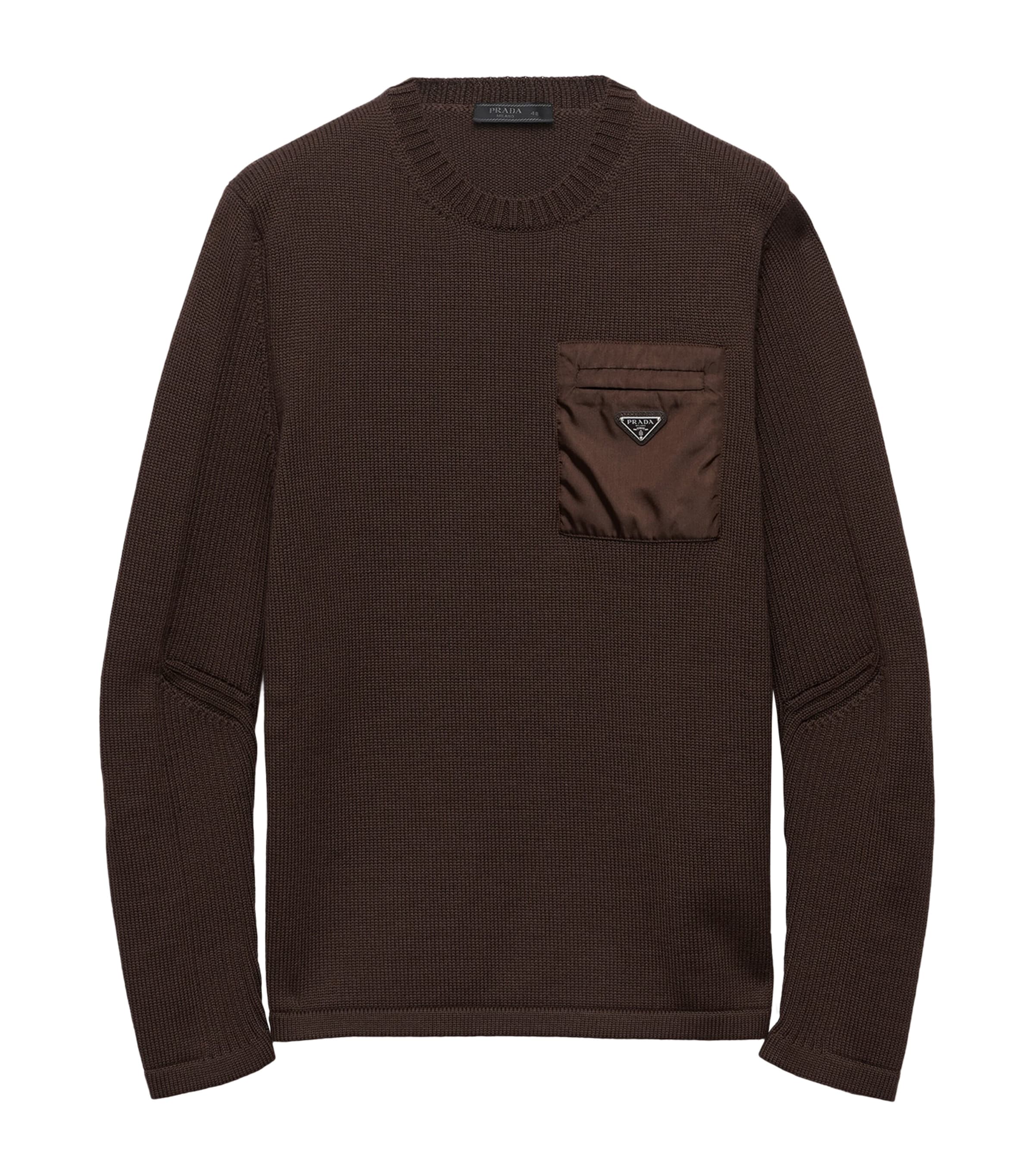 Prada Mens Wool Logo Sweater Brown