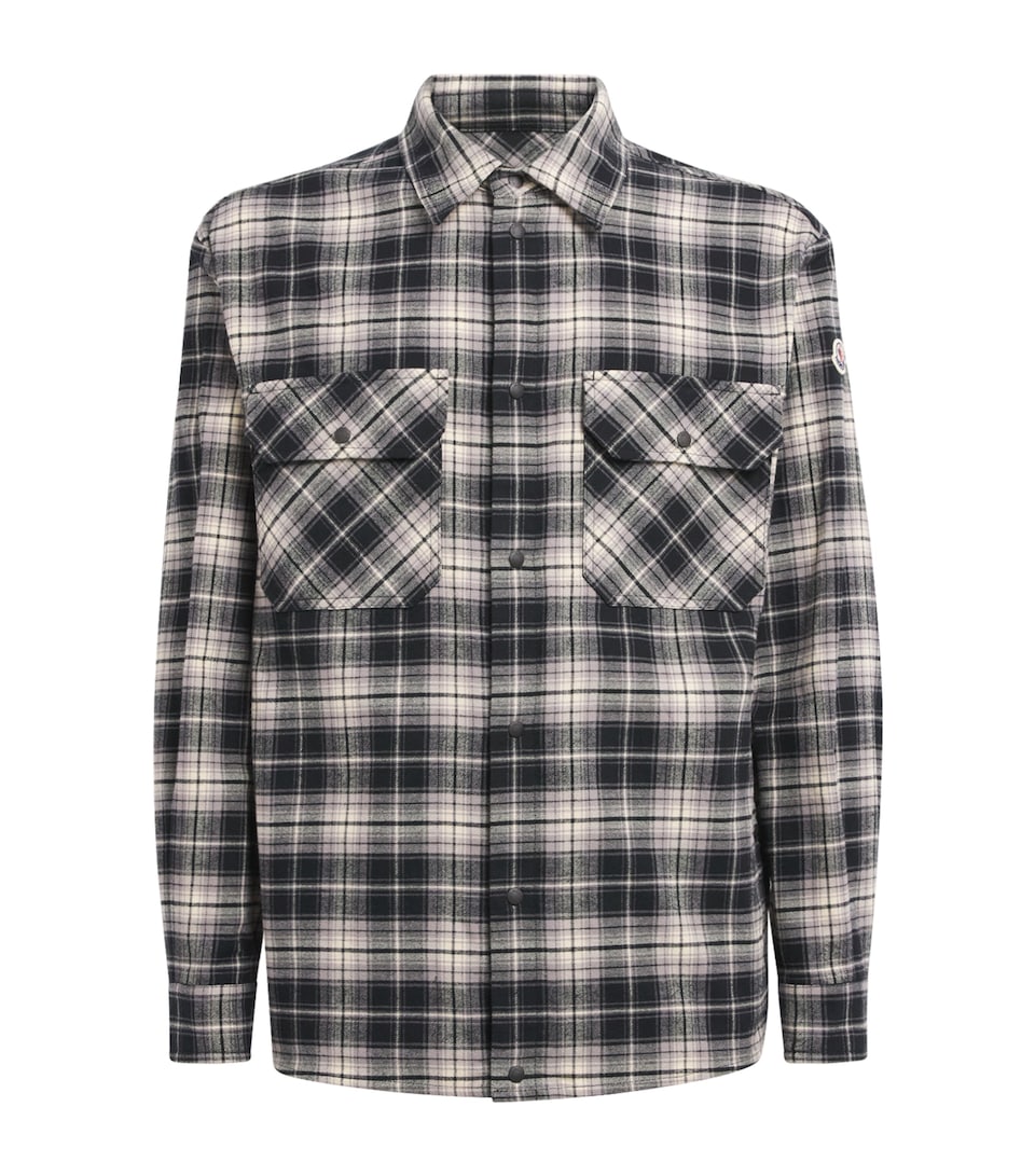 Moncler Mens Cotton Check Zip-Up Shirt