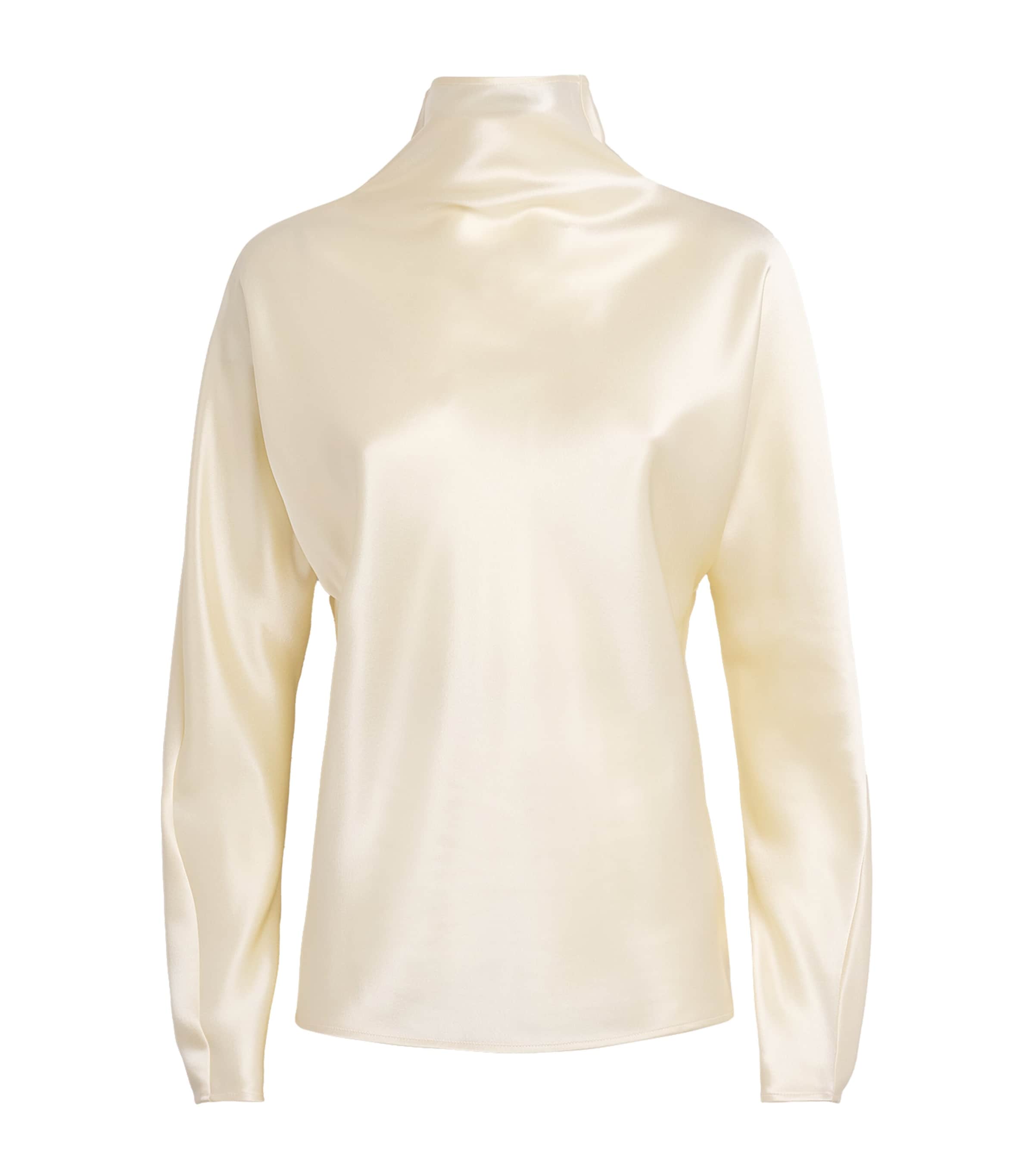 Almada Label Womens Satin High-Neck Maddy Blouse Vanilla