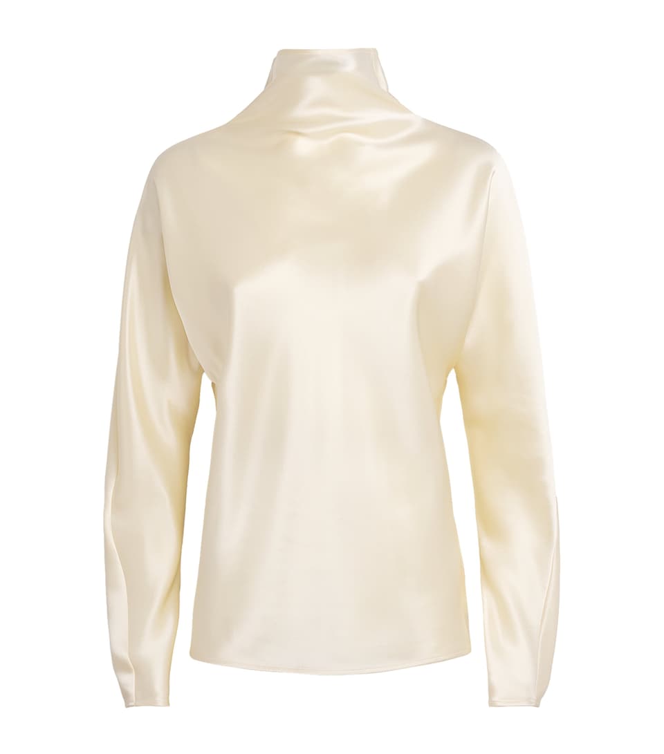 Almada Label Womens Satin High-Neck Maddy Blouse Vanilla