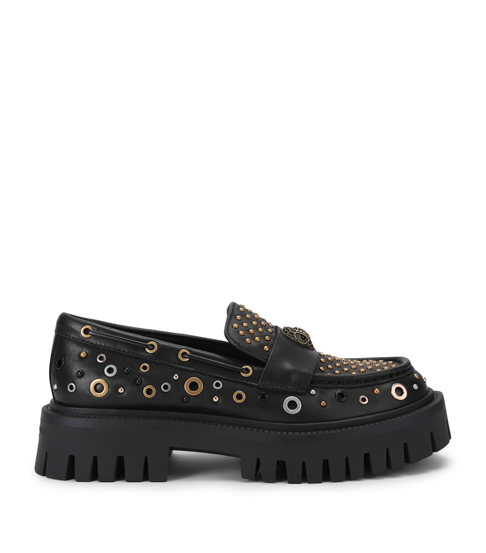 Kurt Geiger London Leather Studded Chunky Loafers Black