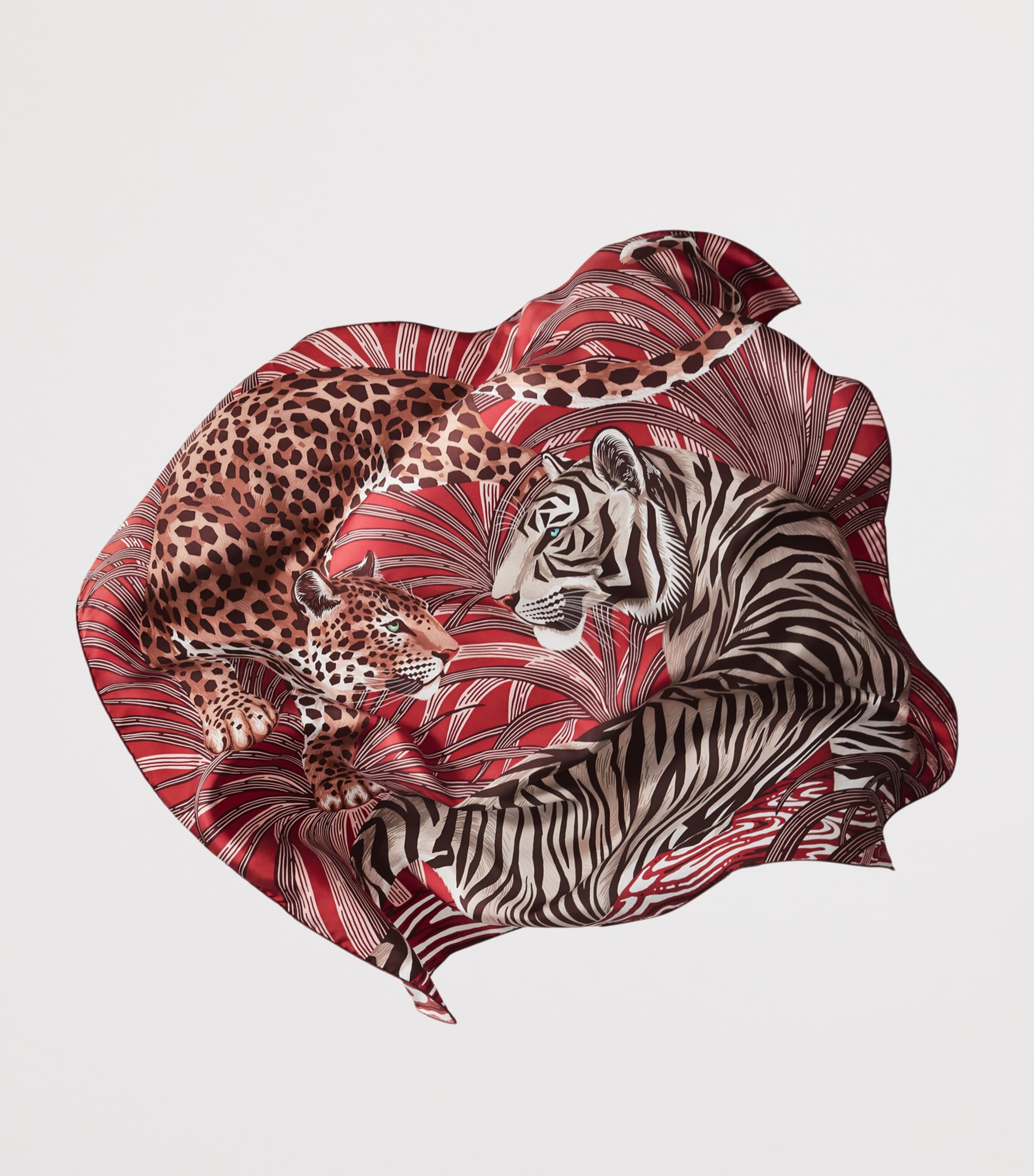 Cartier Silk Panthère and Tigre Square Scarf Red