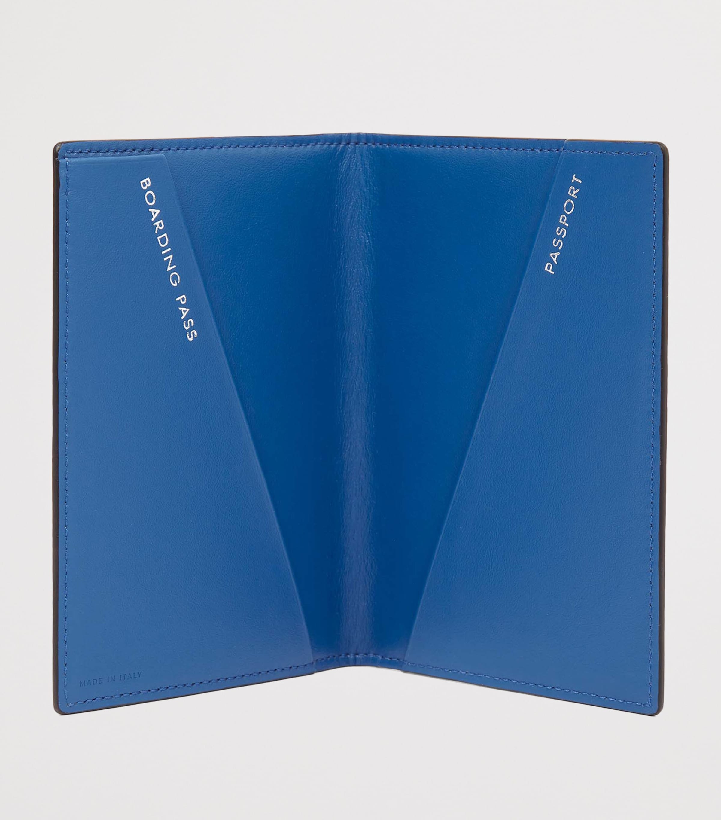 Smythson Leather Panama Passport Cover Cerulean