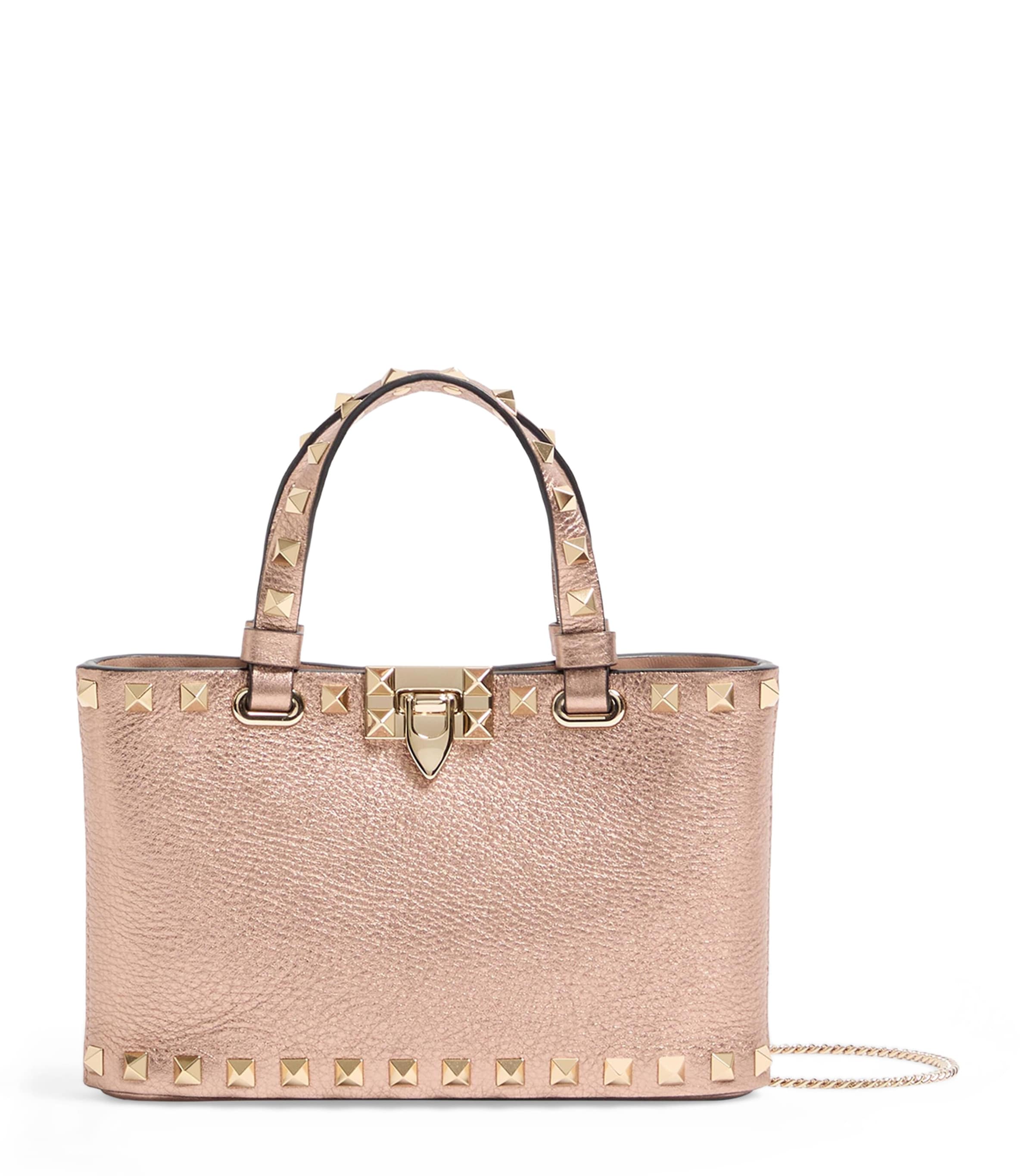 Mini Metallic Leather Rockstud Top-Handle Bag