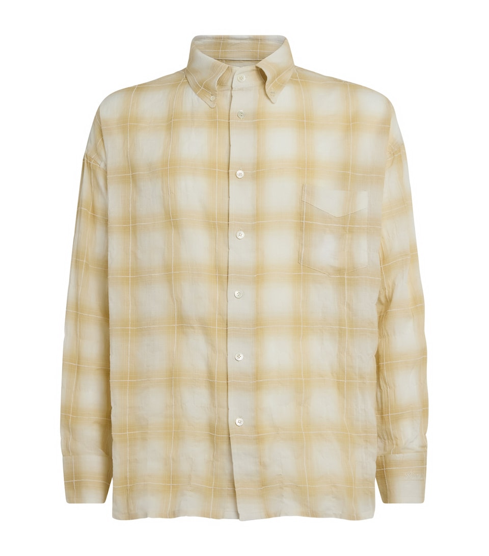Picante Mens Cotton Crinkle Check Rocco Shirt Ivory