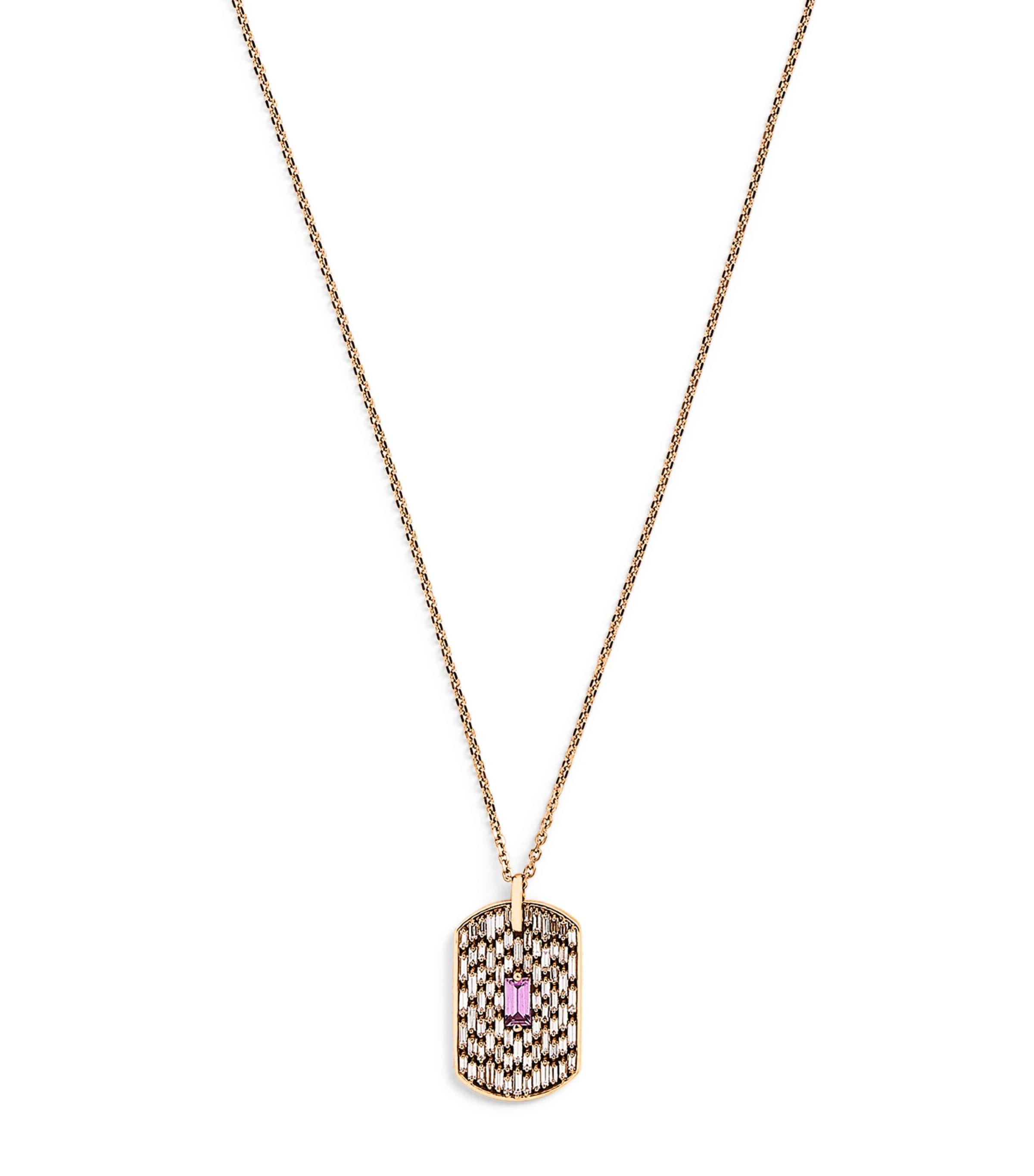 Rose Gold, Diamond and Sapphire Dog Tag Infinite Necklace