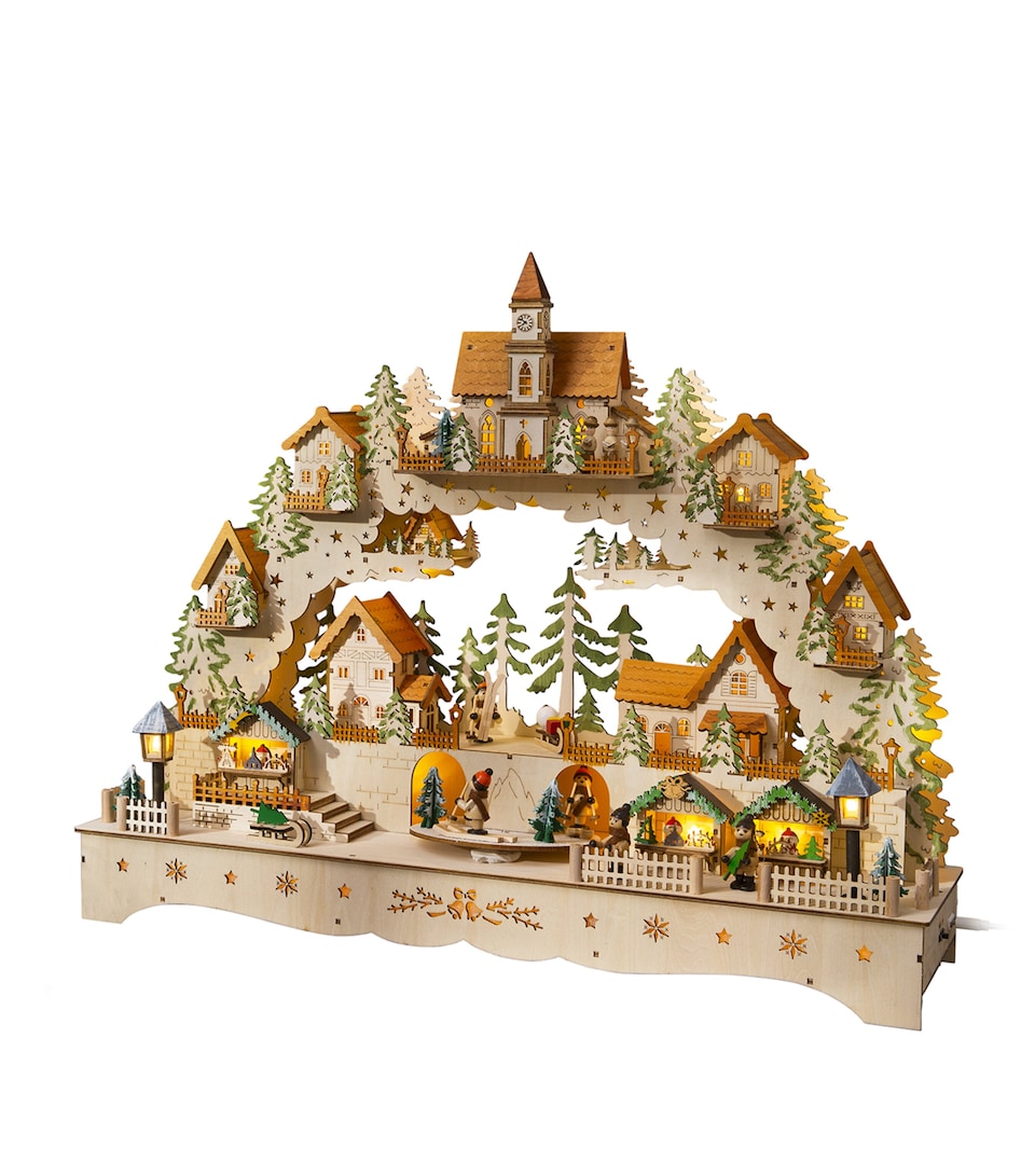 Lit Wooden Animated Swiss Alps Scene