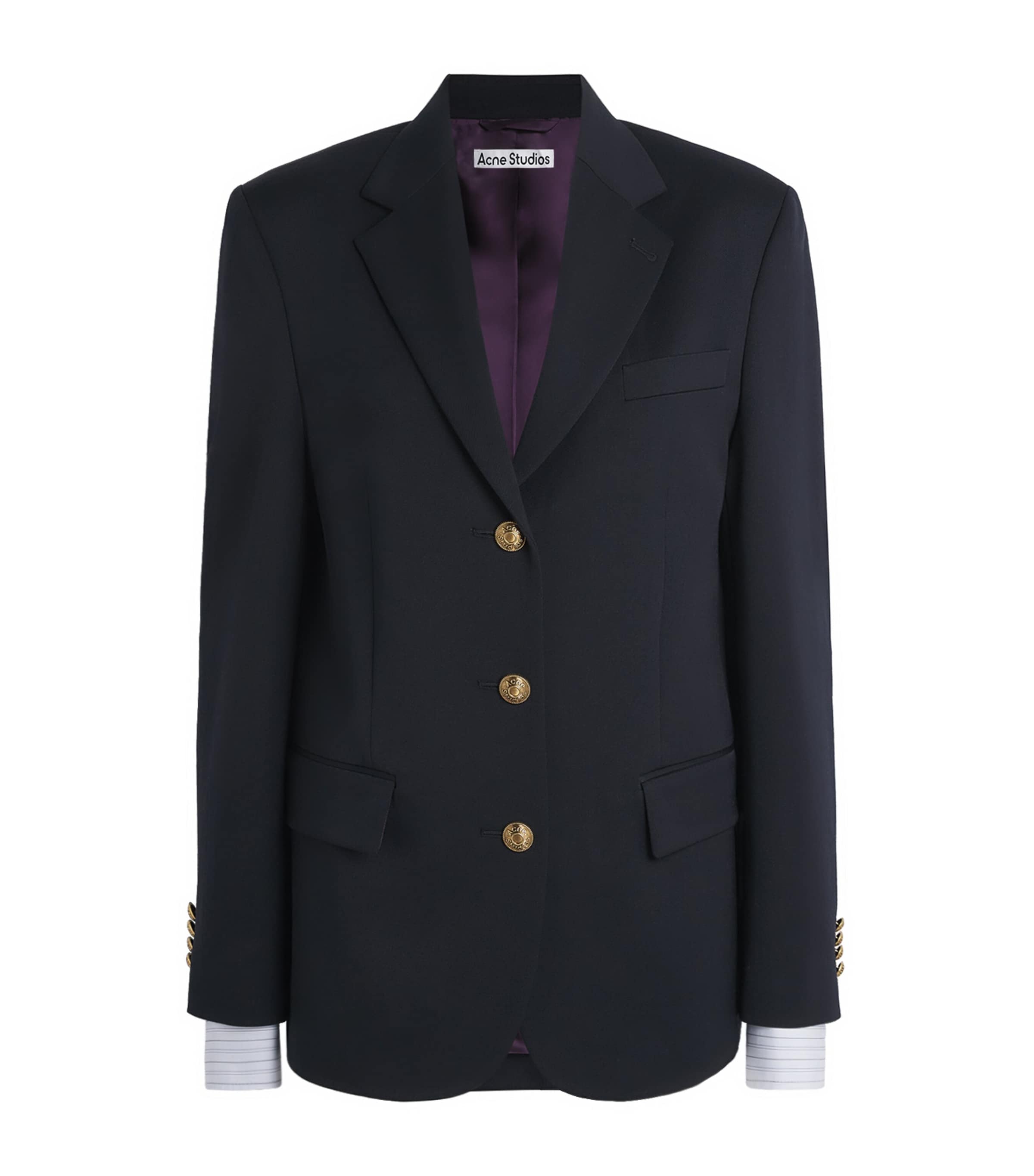 Acne Studios Womens Wool Single-Breasted Blazer Navy Blue