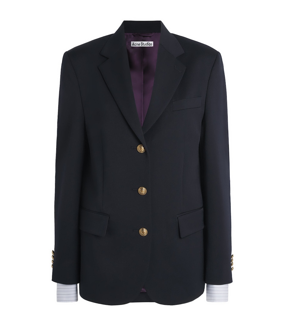 Acne Studios Womens Wool Single-Breasted Blazer Navy Blue