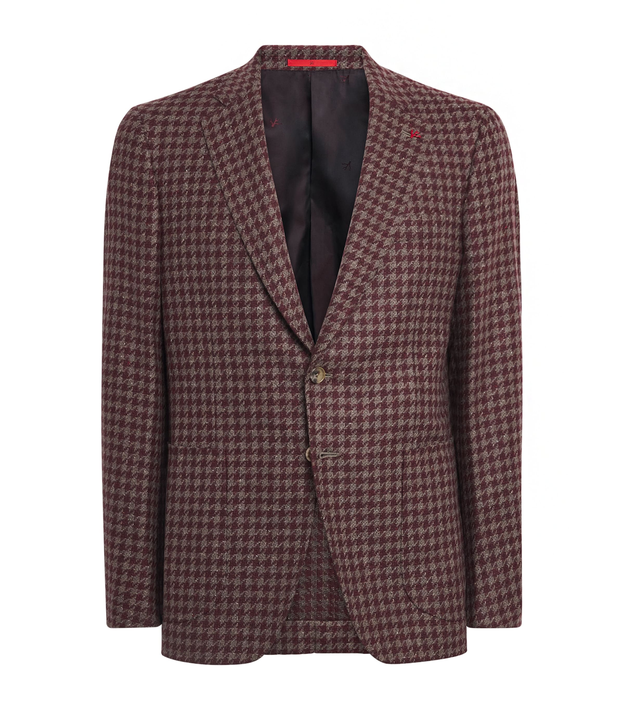 Isaia Mens Wool-Cashmere-Silk Houndstooth Capri Blazer