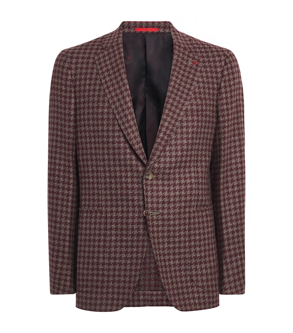 Isaia Mens Wool-Cashmere-Silk Houndstooth Capri Blazer