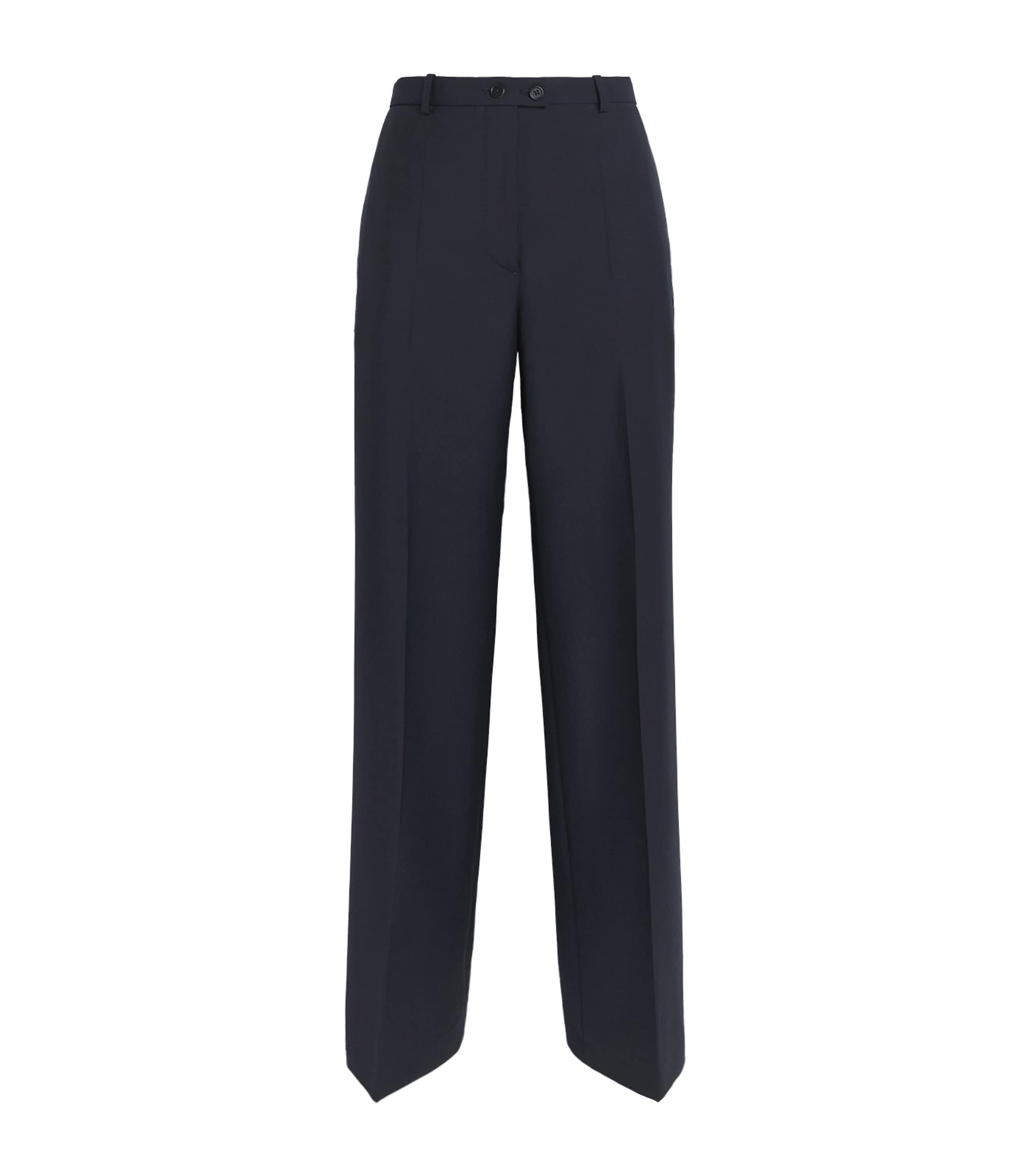 Jil Sander Womens Wool-Mohair Straight Trousers Dark Blue