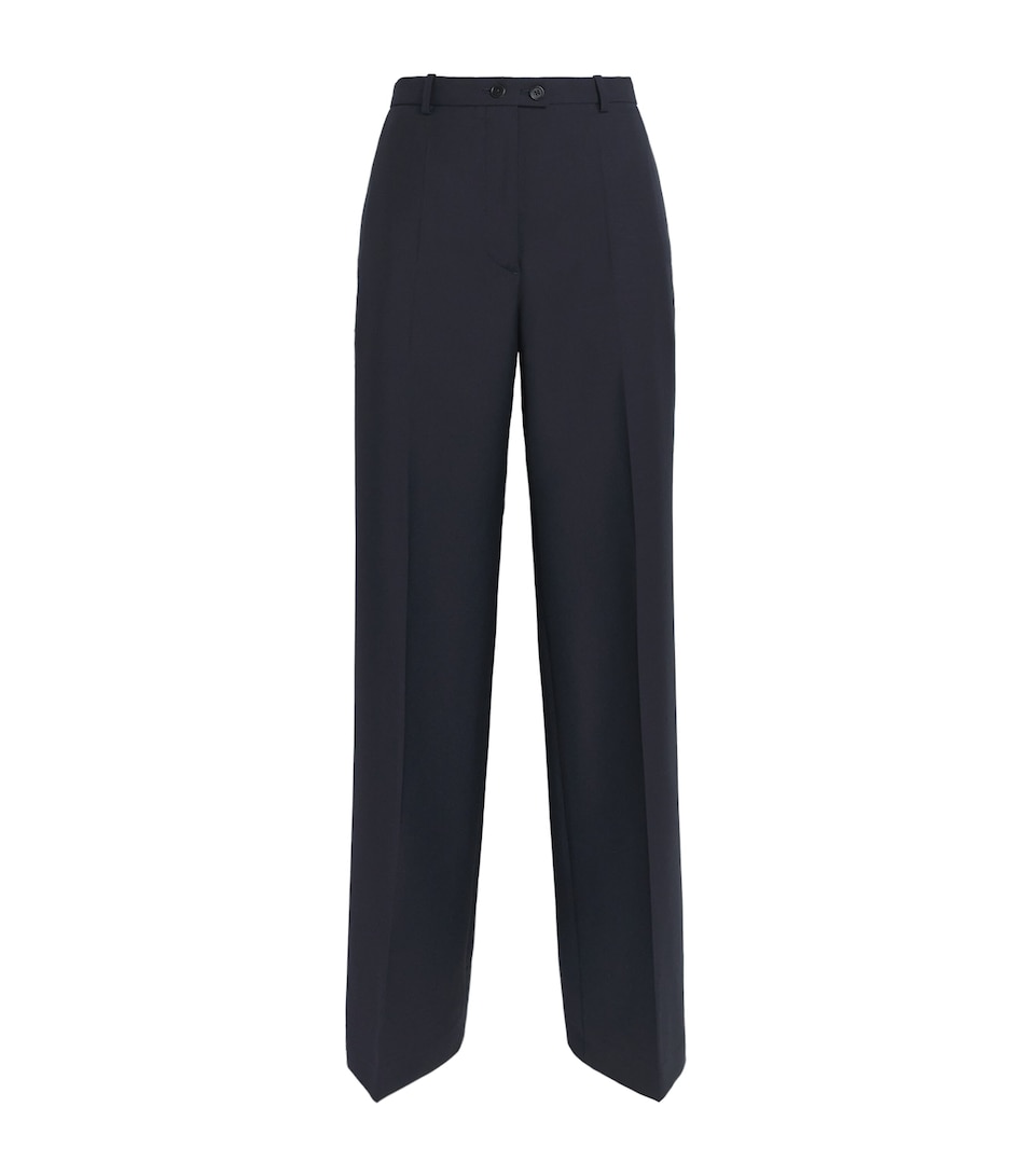 Jil Sander Womens Wool-Mohair Straight Trousers Dark Blue