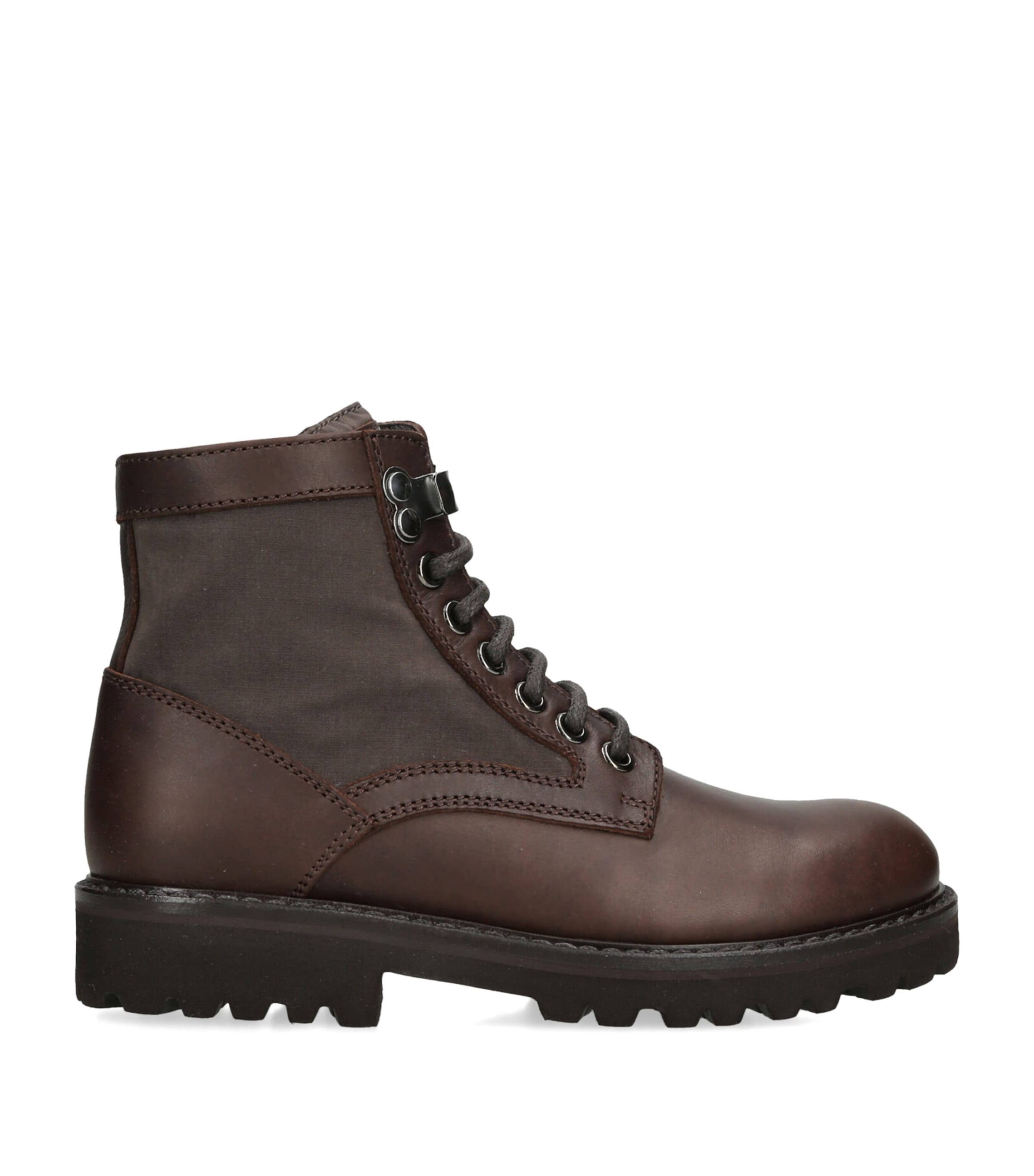 Brunello Cucinelli Kids Leather Lace-Up Ankle Boots Dark Brown