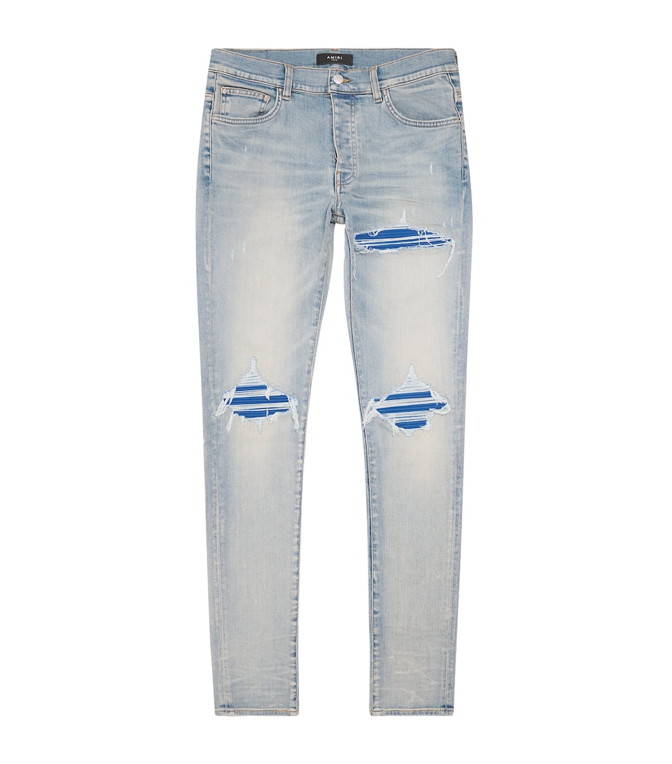 AMIRI Mens Ripped MX1 Ultrasuede Skinny Jeans Antique Indigo