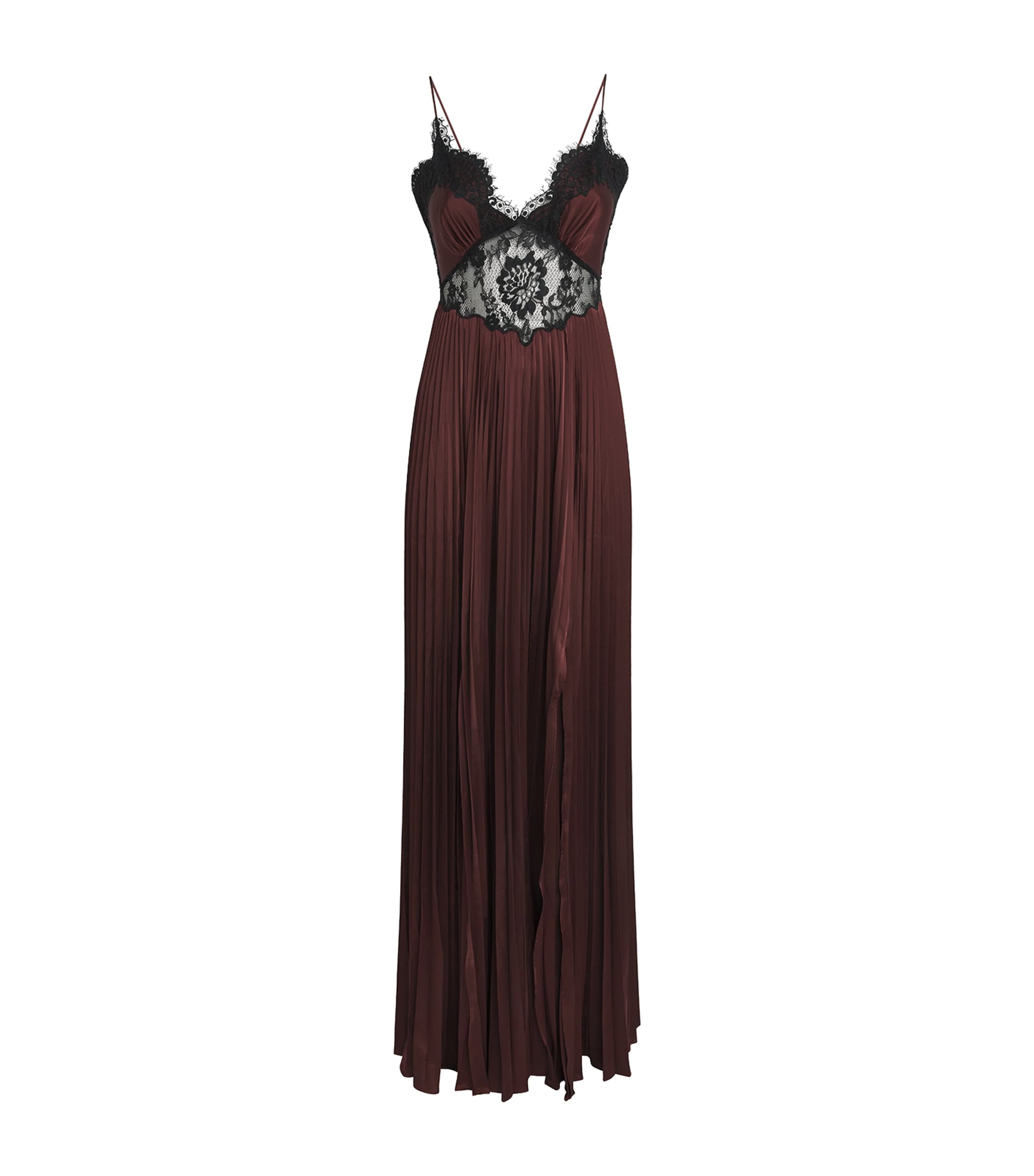 Satin-Lace Pleated Maxi Dress