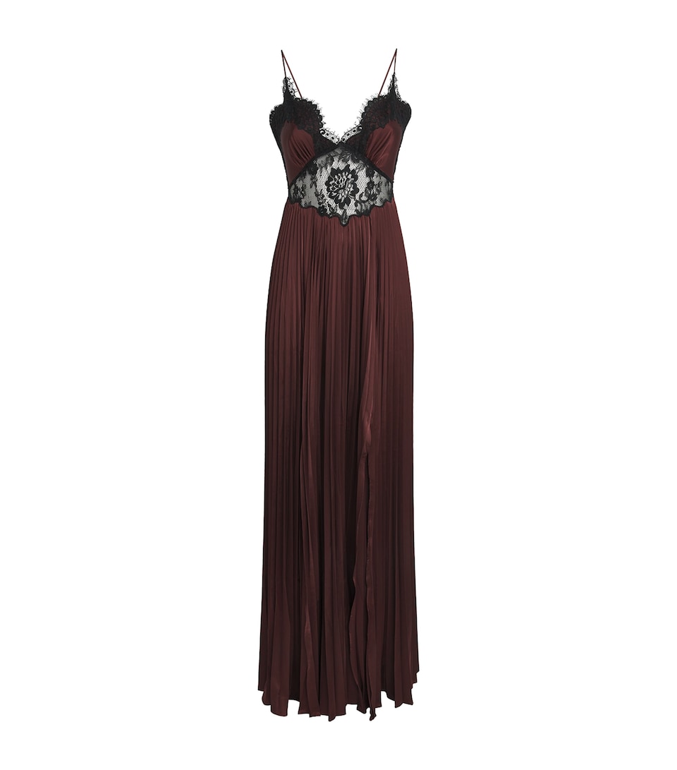Satin-Lace Pleated Maxi Dress