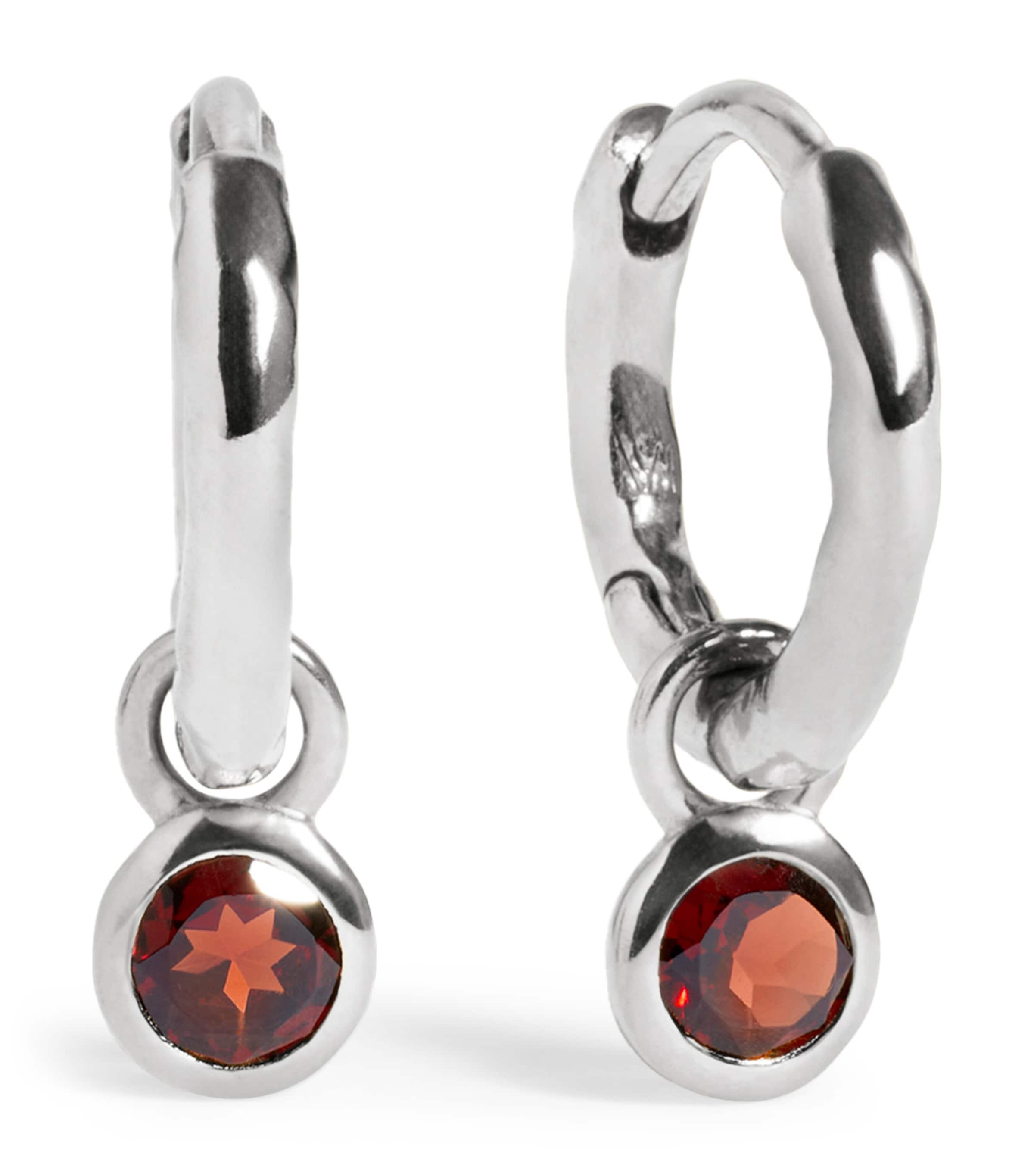 Monica Vinader Sterling Silver and Red Garnet January Birthstone Huggie Earrings Red