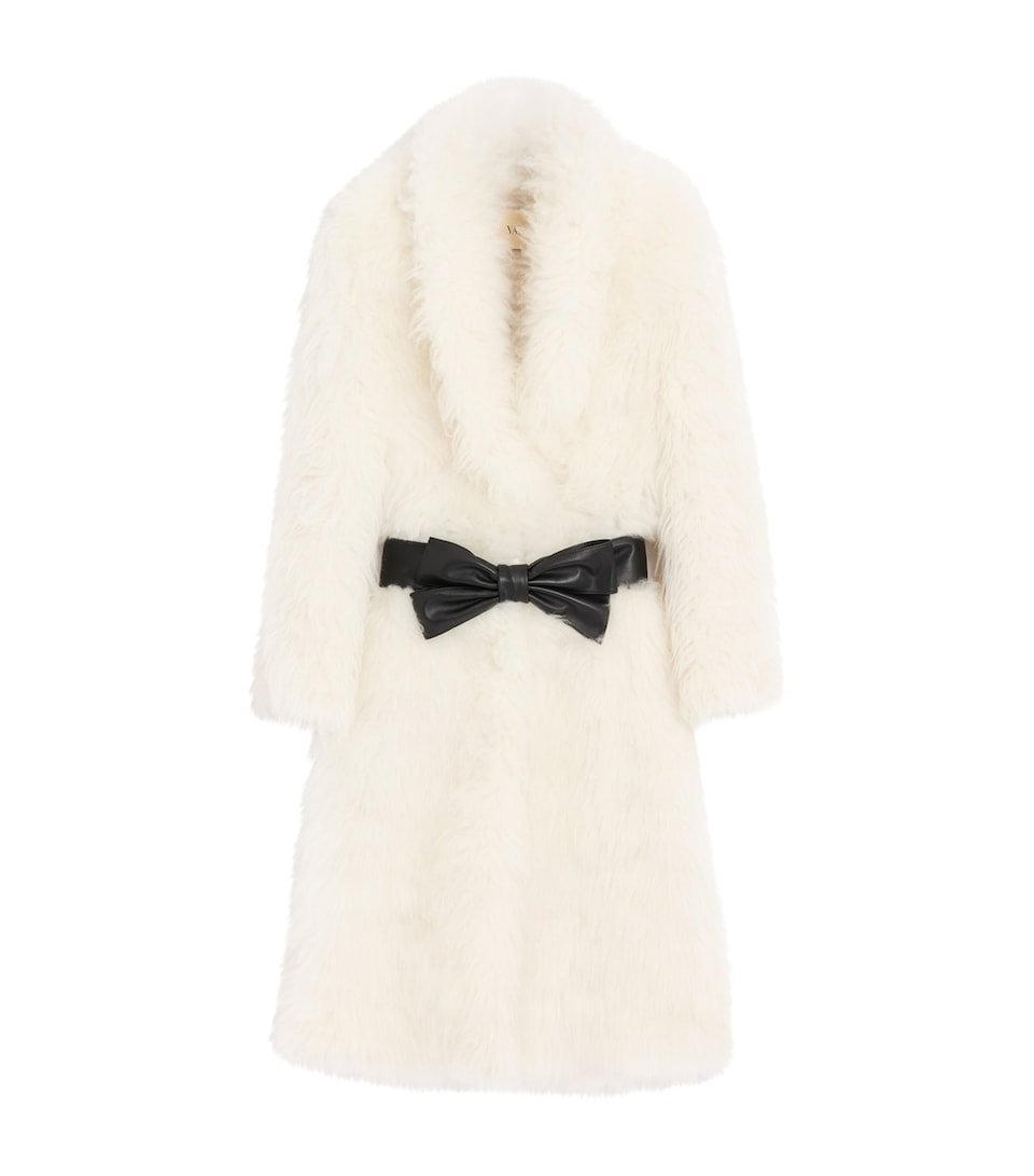 Valentino Womens Fur Bow-Belt Coat