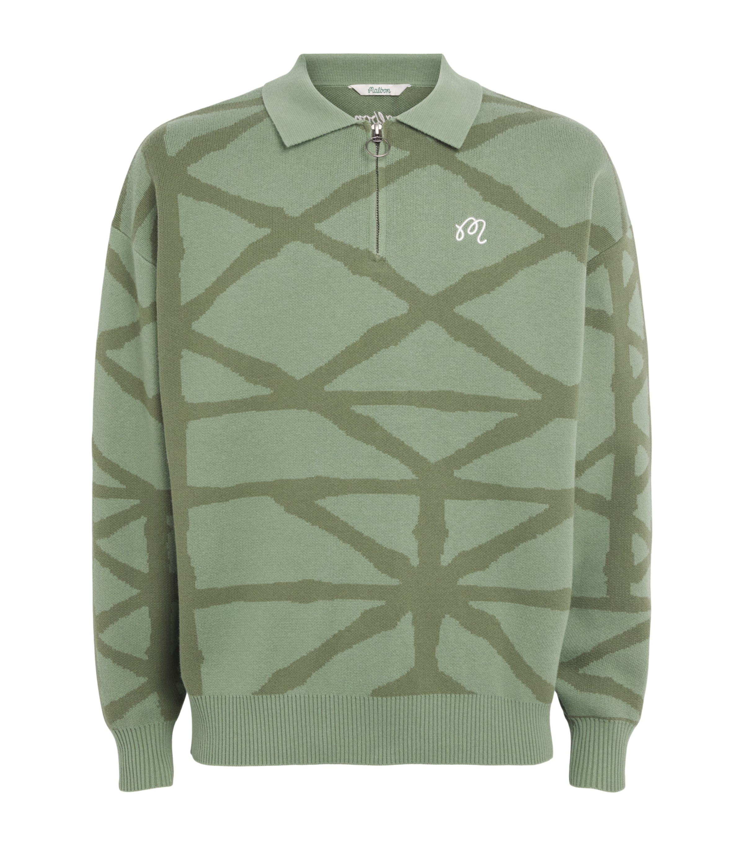 Malbon Mens Cotton Verdant Quarter-Zip Sweater Olivine