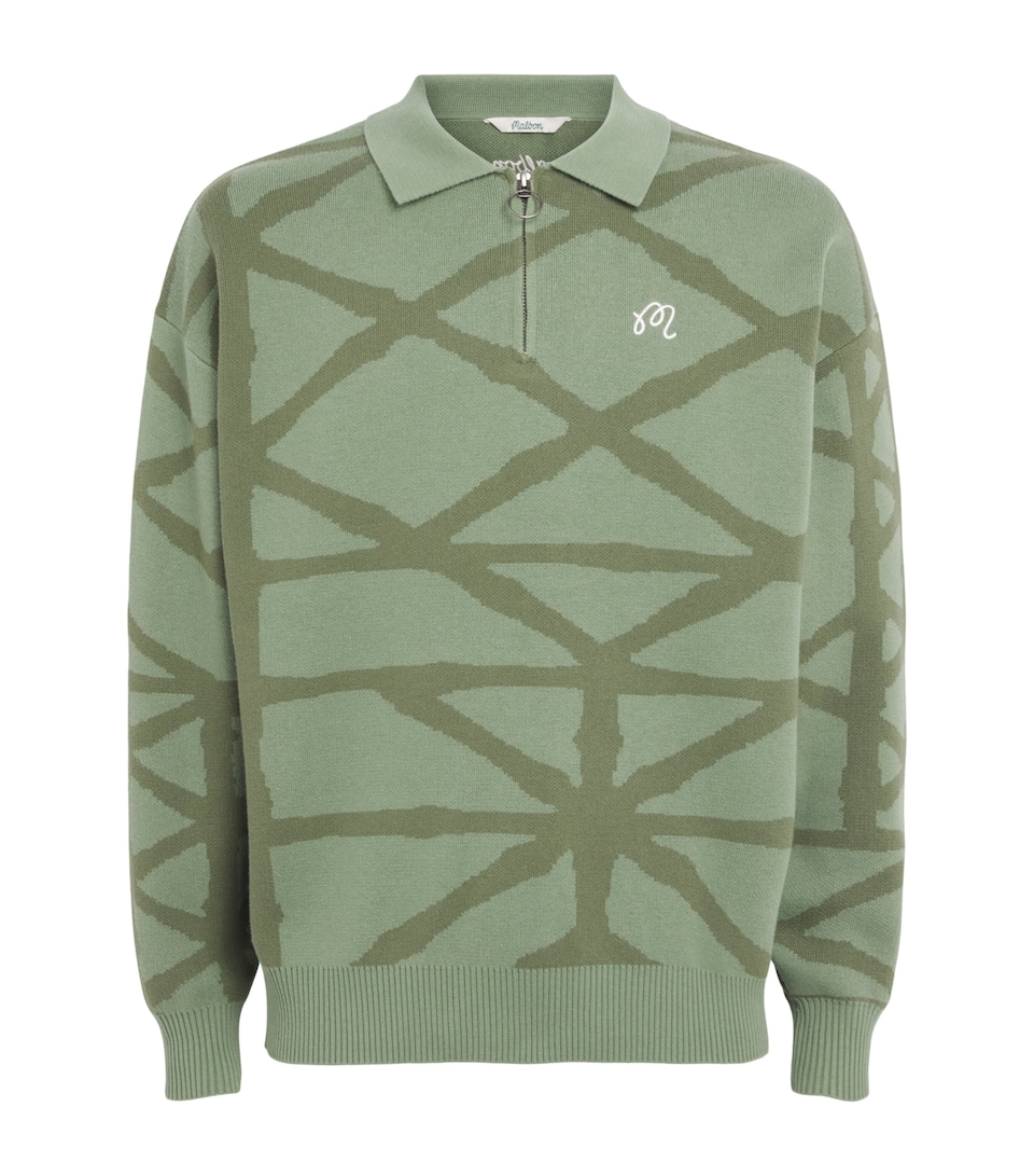 Malbon Mens Cotton Verdant Quarter-Zip Sweater Olivine